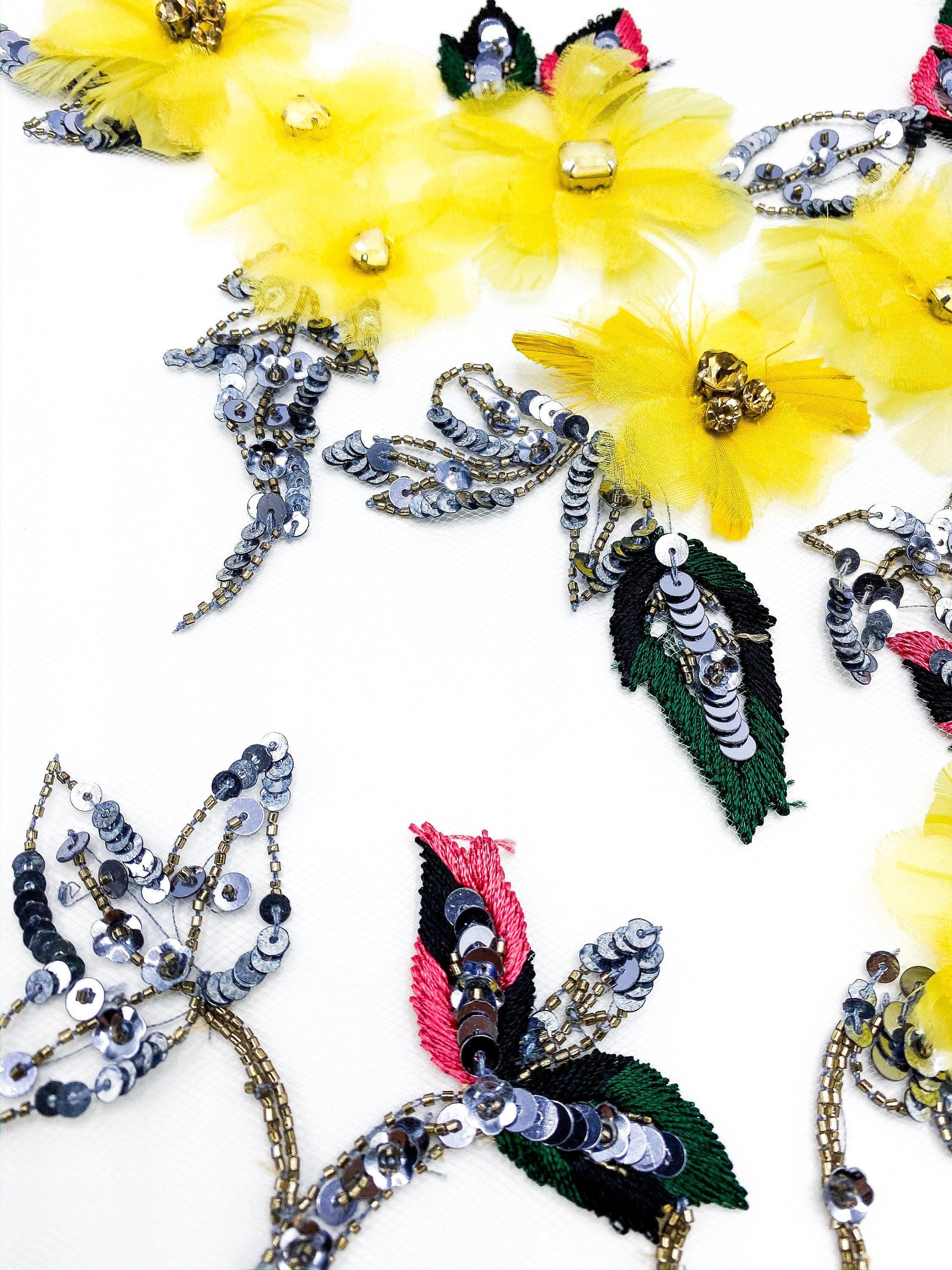 A125 - Citrine Sequined Floral Applique - Moda Artisans