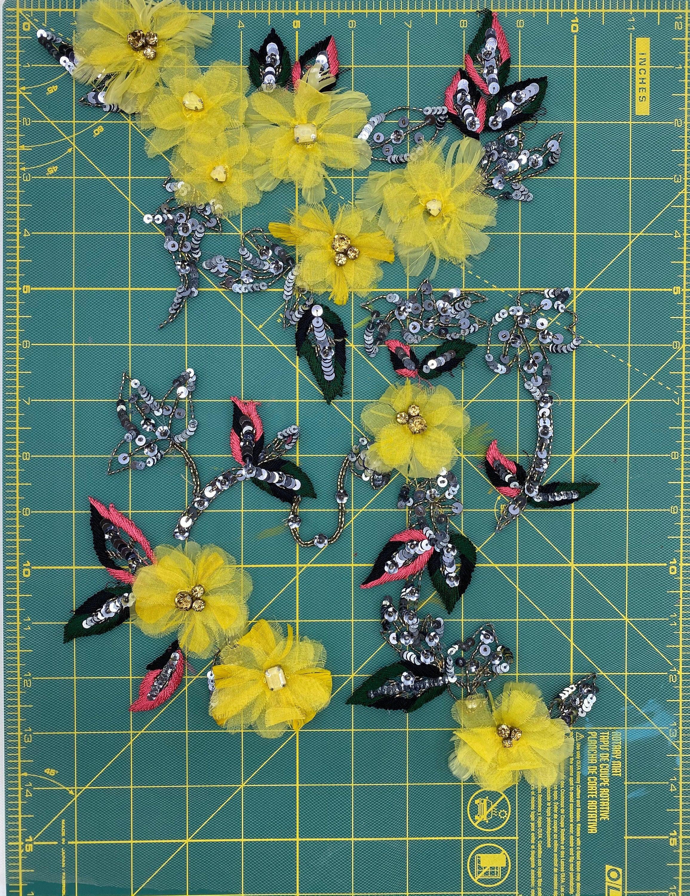 A125 - Citrine Sequined Floral Applique - Moda Artisans