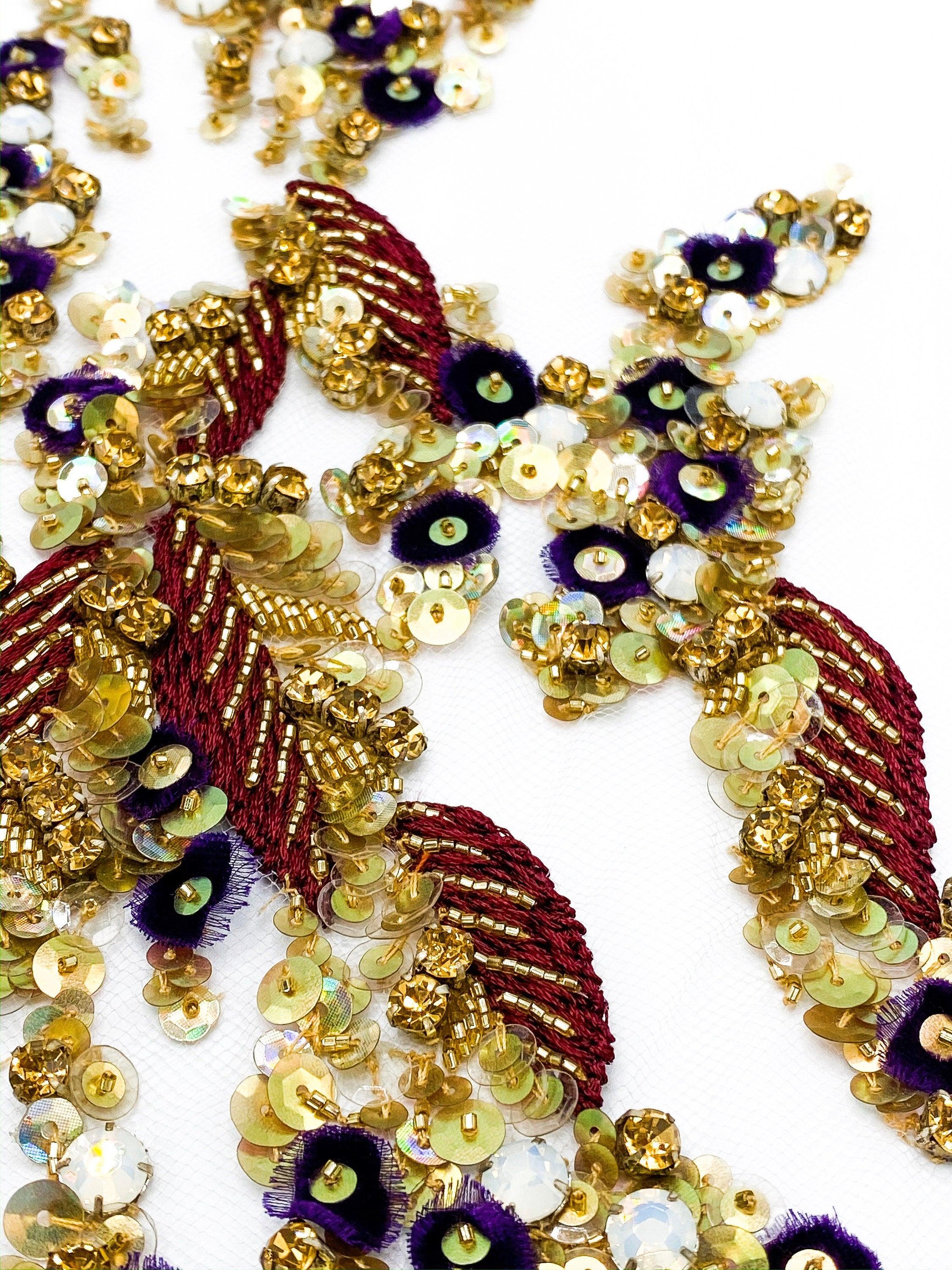 A107 - Gold Beaded Floral Applique - Moda Artisans