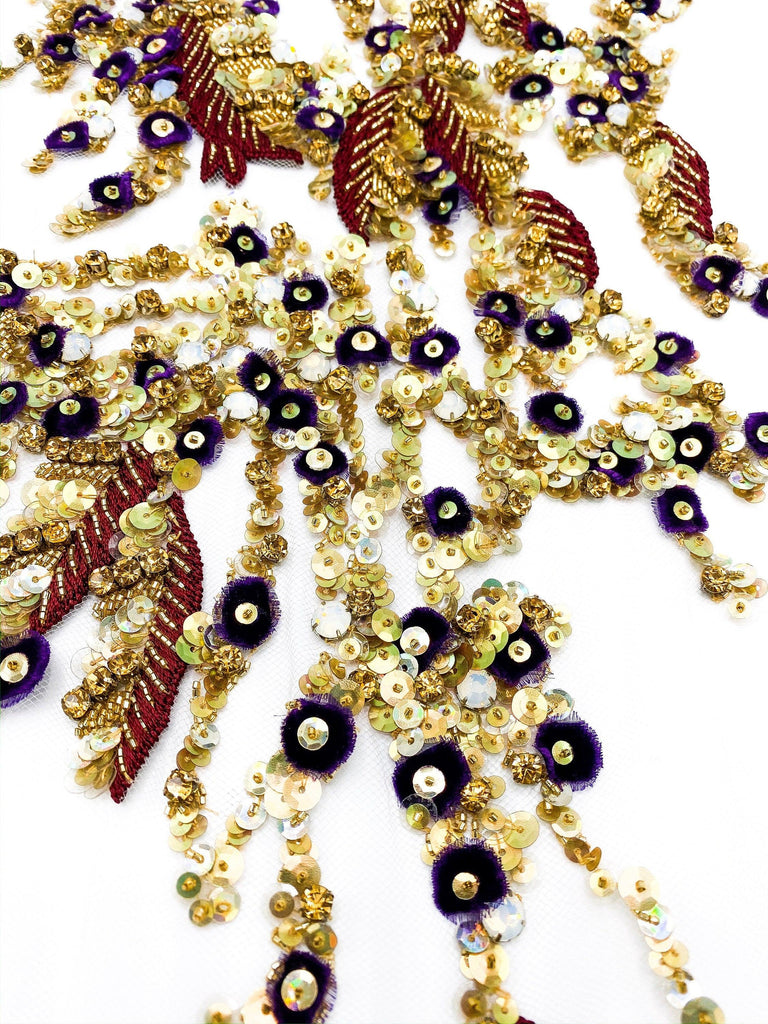 A107 - Gold Beaded Floral Applique - Moda Artisans
