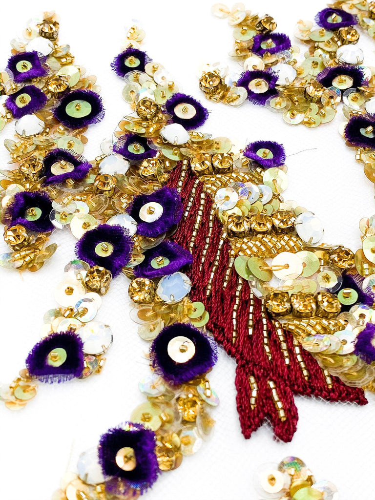 A107 - Gold Beaded Floral Applique - Moda Artisans