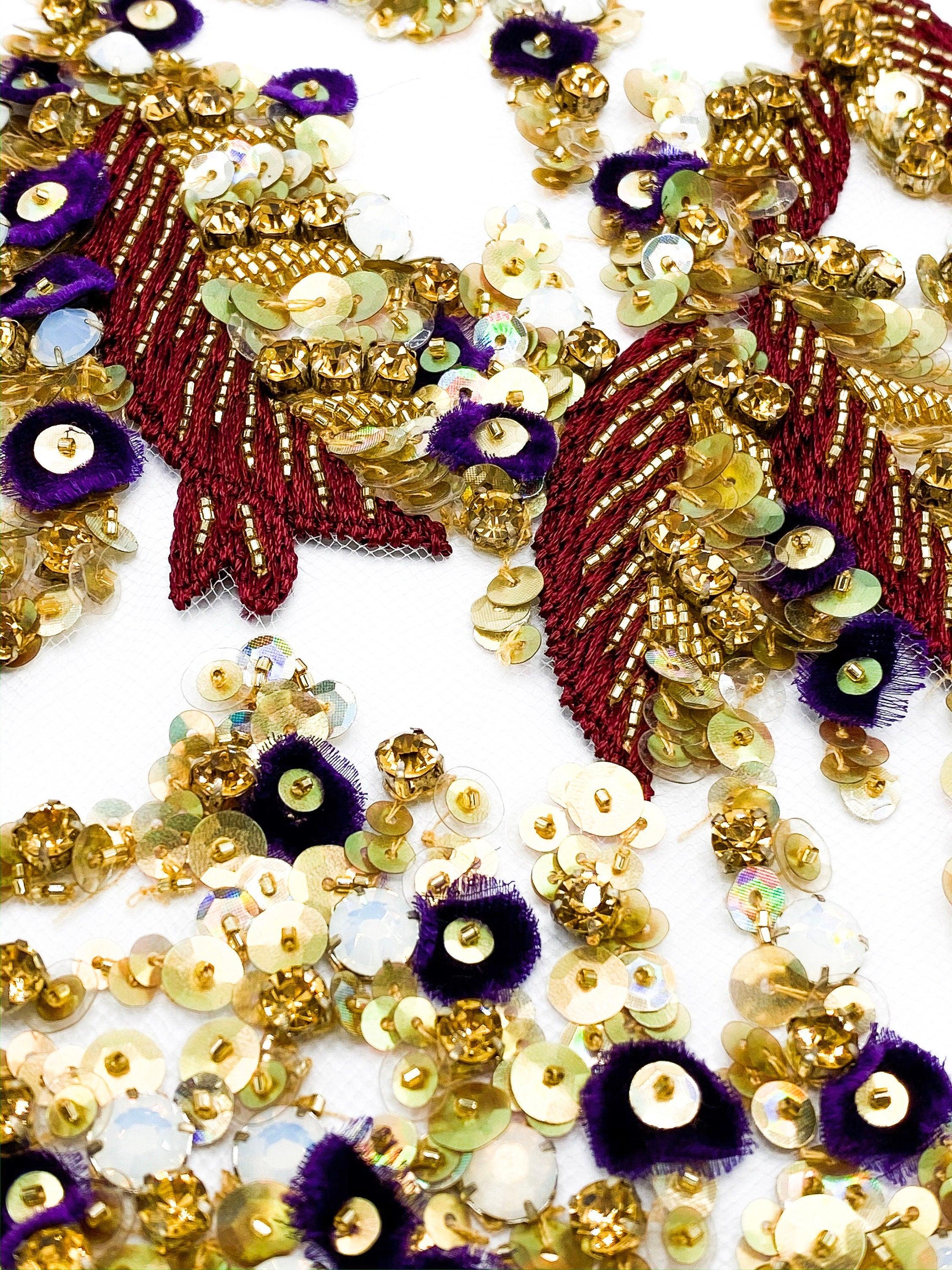 A107 - Gold Beaded Floral Applique - Moda Artisans
