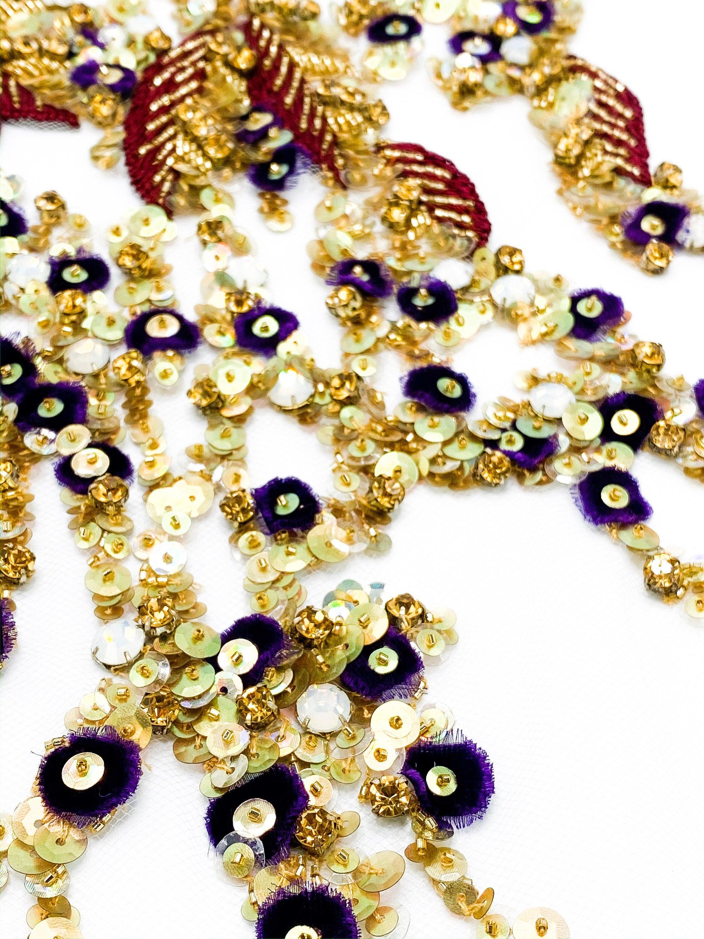 A107 - Gold Beaded Floral Applique - Moda Artisans