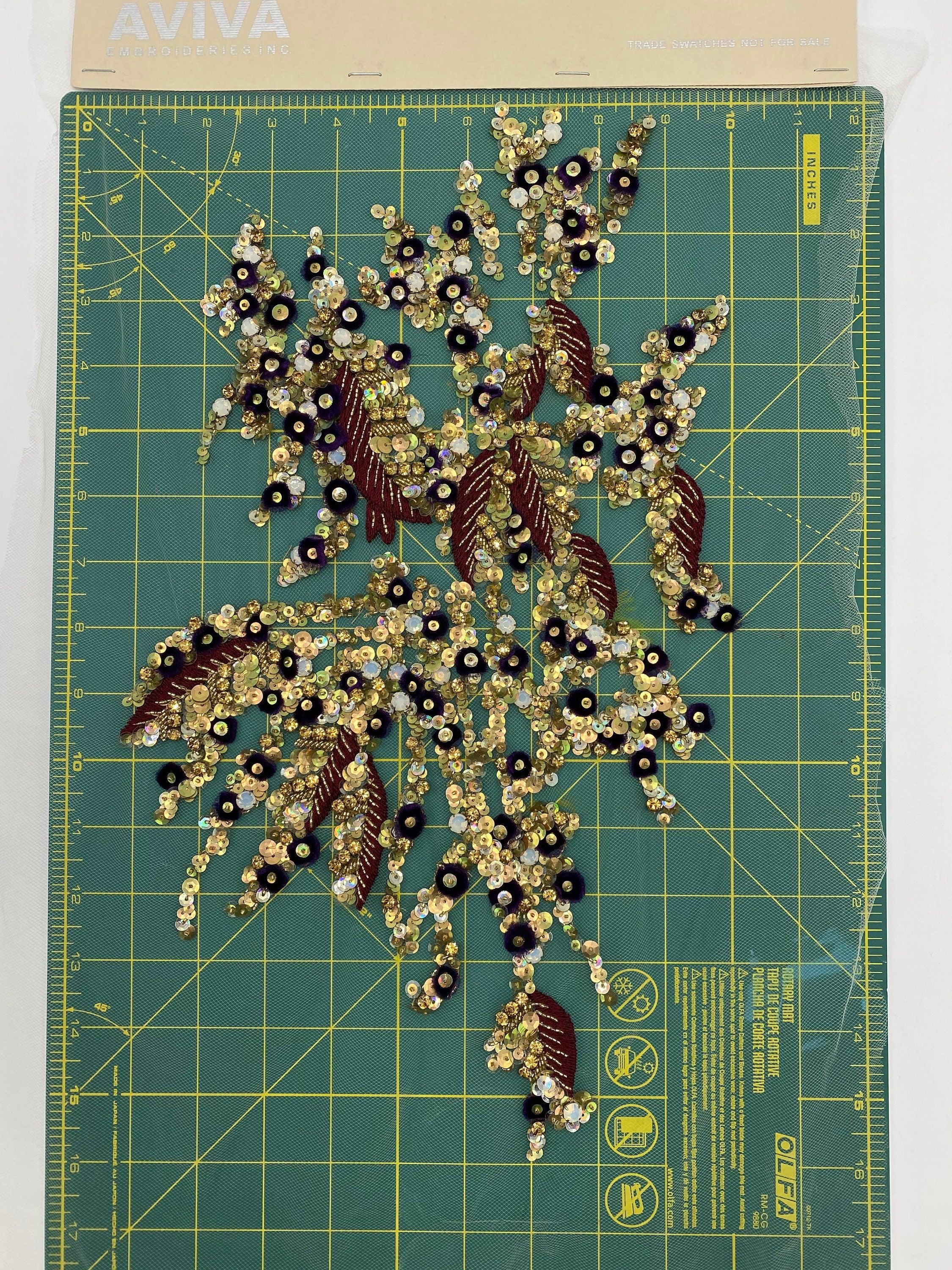 A107 - Gold Beaded Floral Applique - Moda Artisans