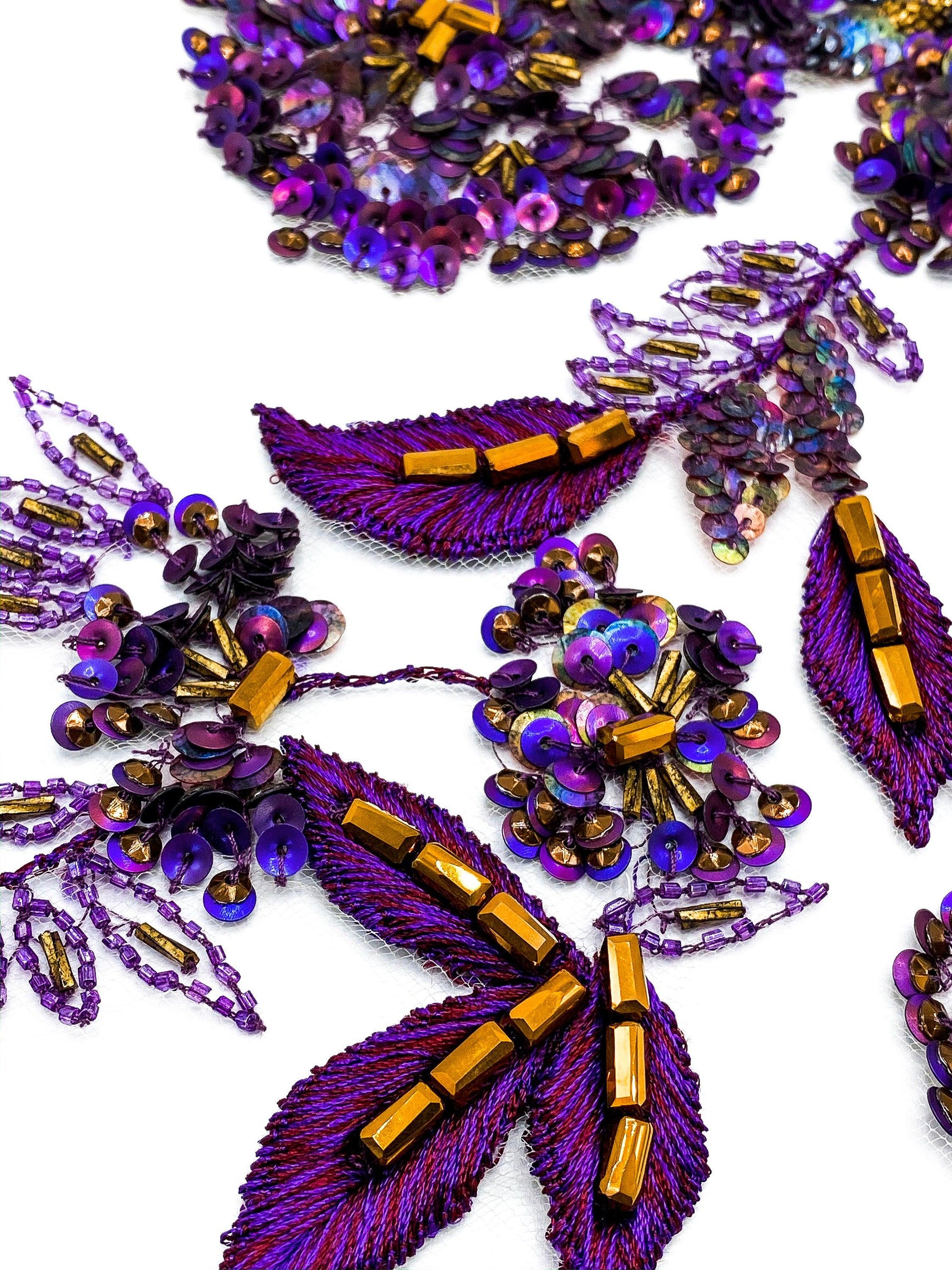 A102 - Vibrant Violet Floral Beaded Applique - Moda Artisans