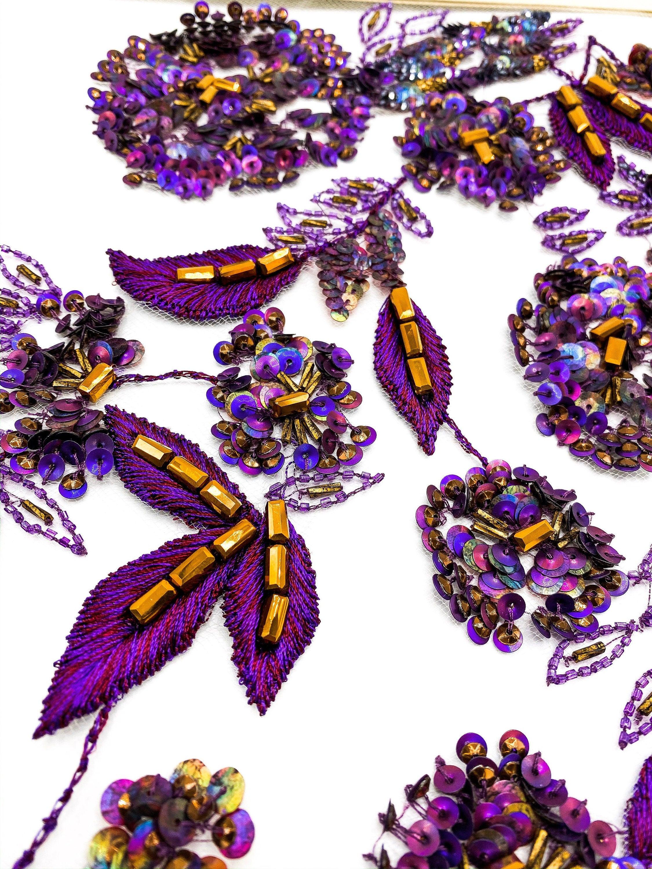 A102 - Vibrant Violet Floral Beaded Applique - Moda Artisans