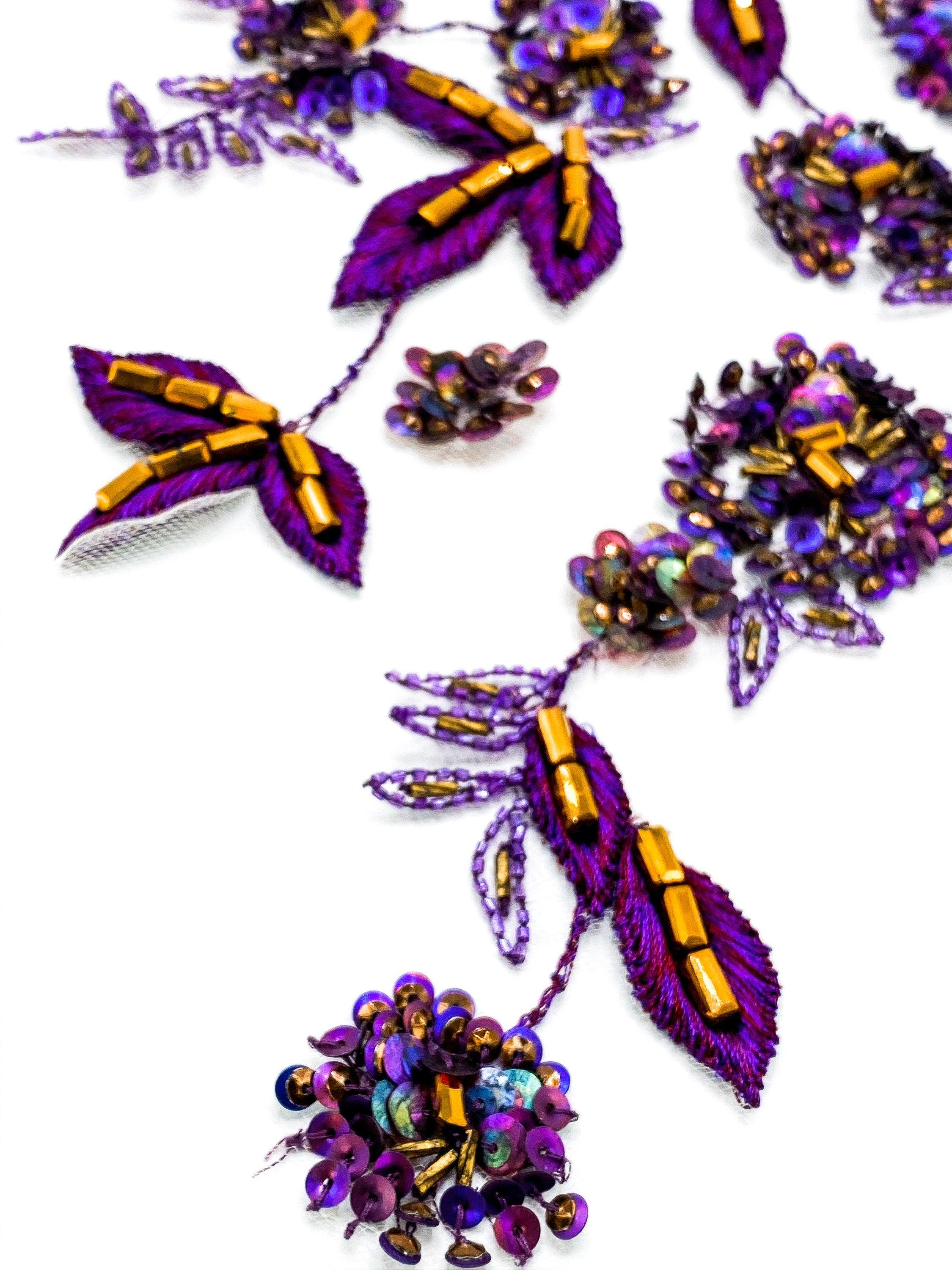 A102 - Vibrant Violet Floral Beaded Applique - Moda Artisans