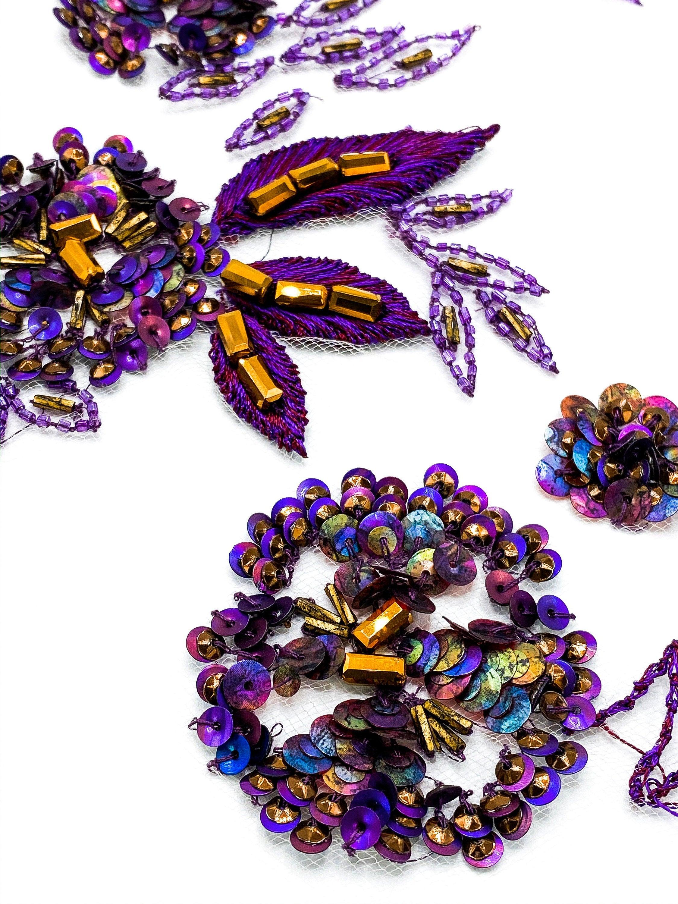 A102 - Vibrant Violet Floral Beaded Applique - Moda Artisans