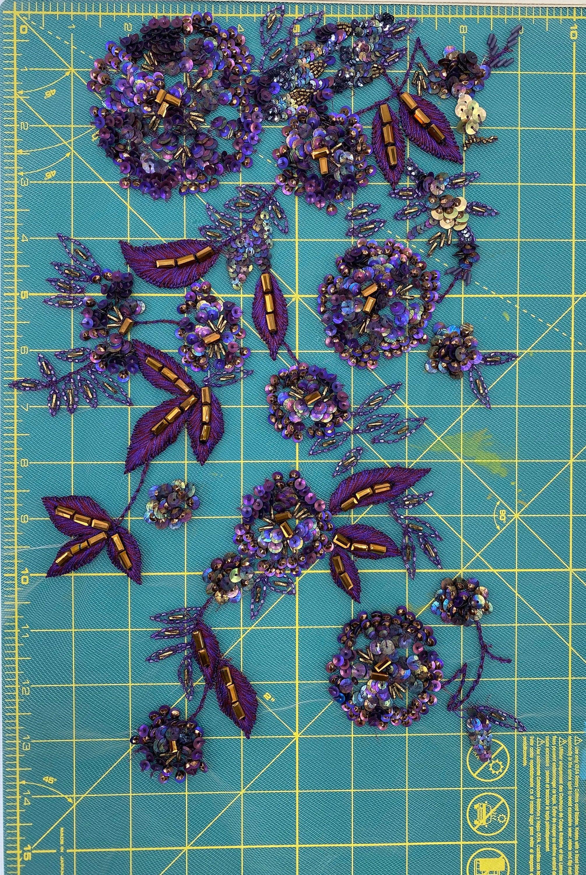 A102 - Vibrant Violet Floral Beaded Applique - Moda Artisans