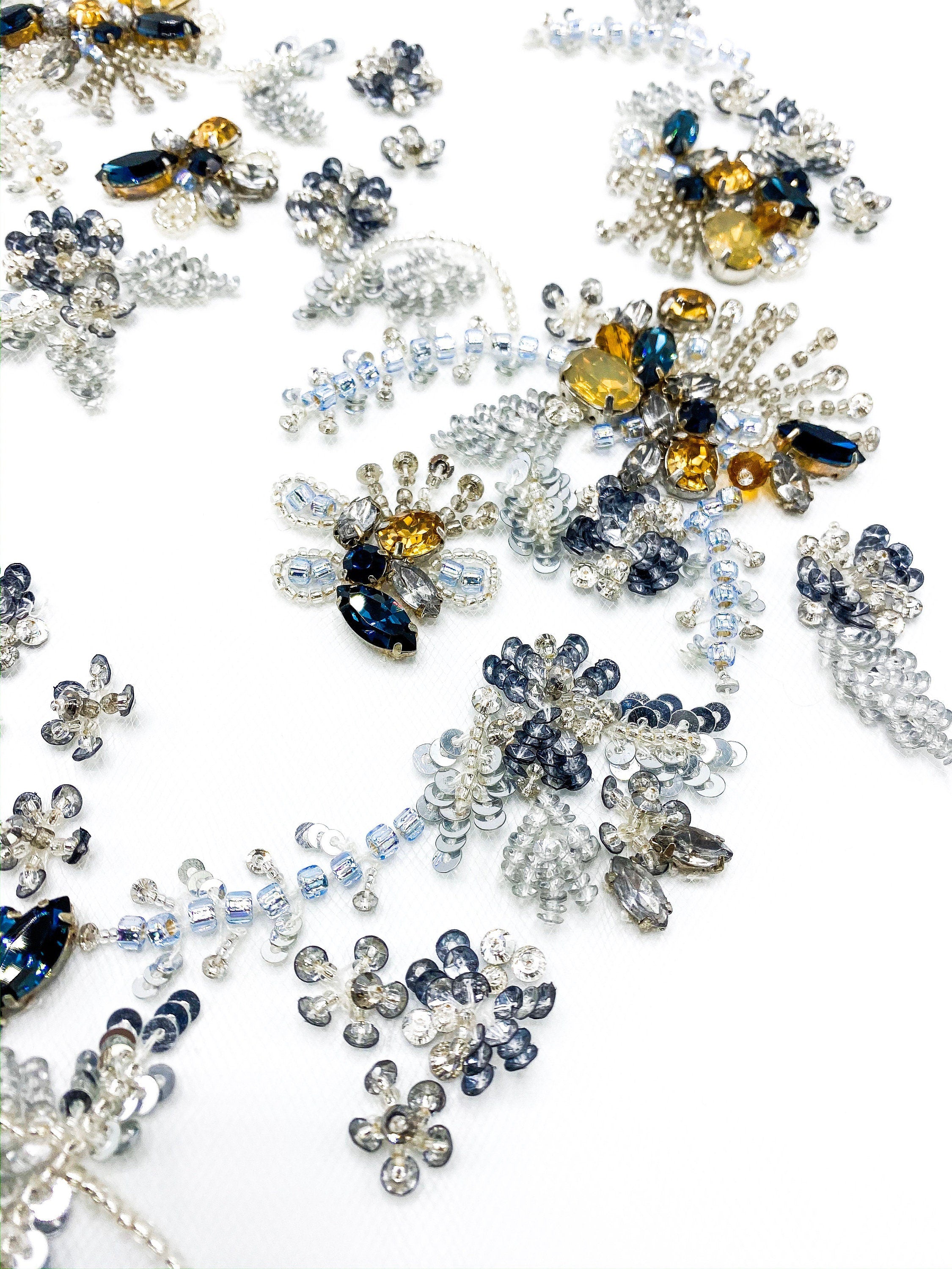 A103 - Crystal Beaded Floral Applique