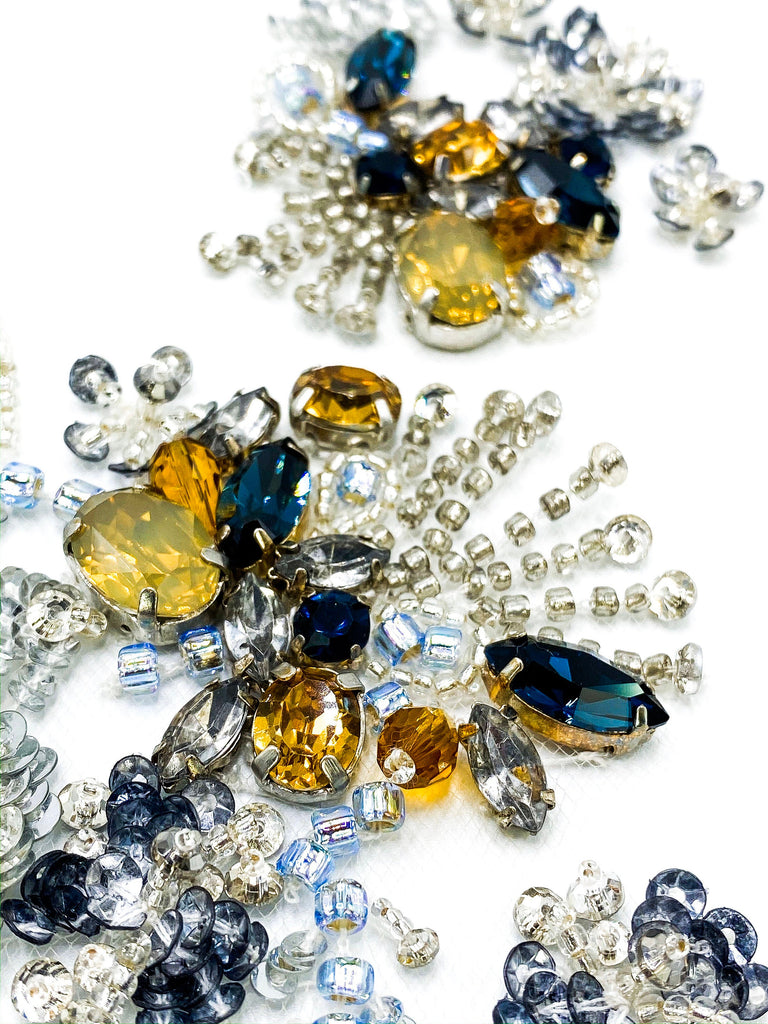 A103 - Crystal Beaded Floral Applique