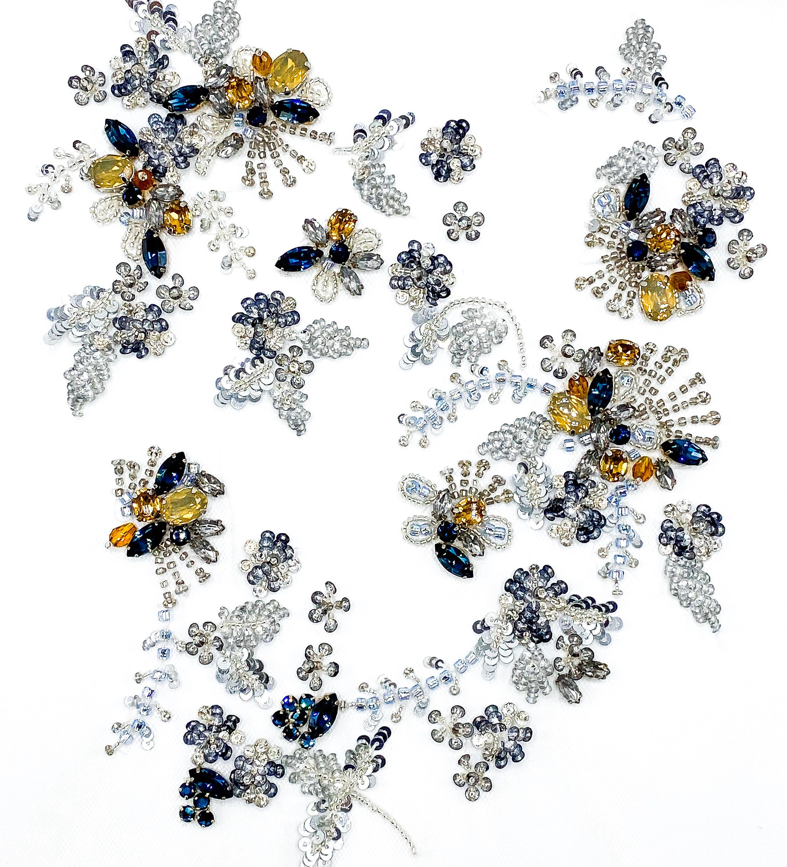 A103 - Crystal Beaded Floral Applique