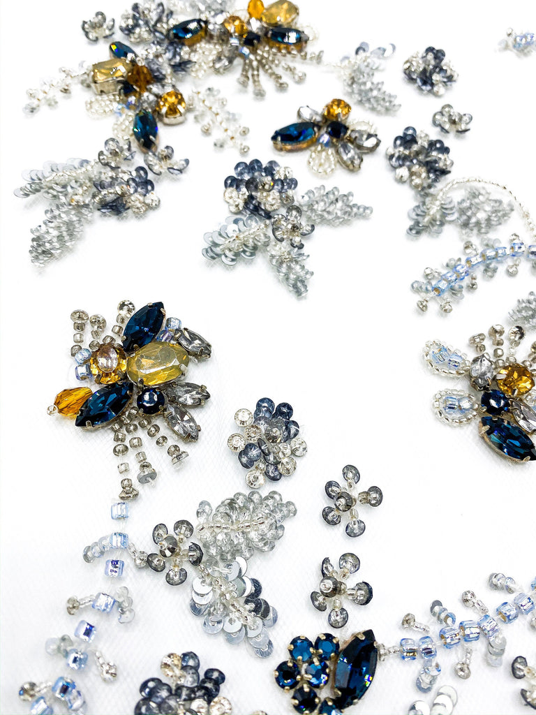 A103 - Crystal Beaded Floral Applique