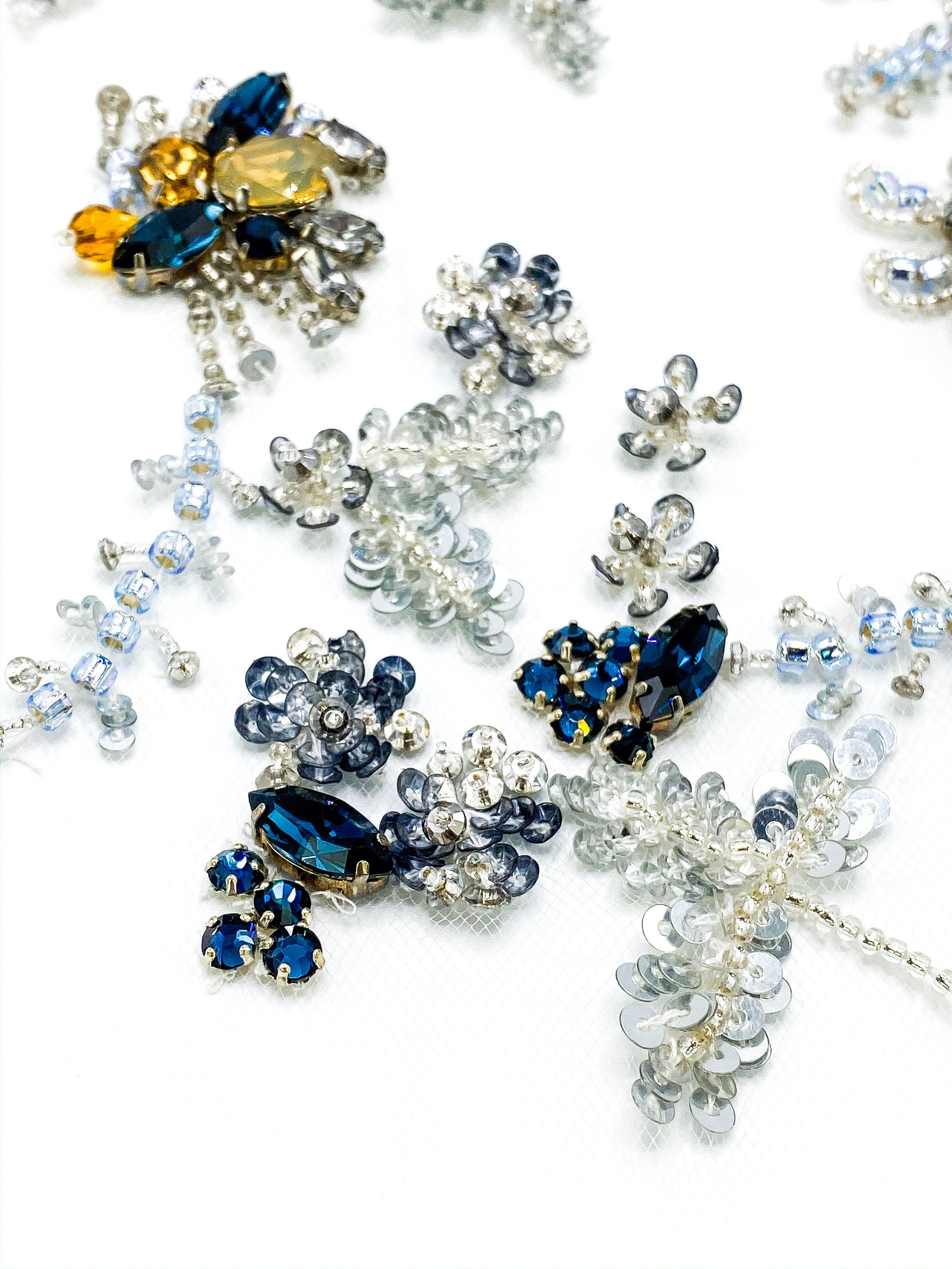 A103 - Crystal Beaded Floral Applique