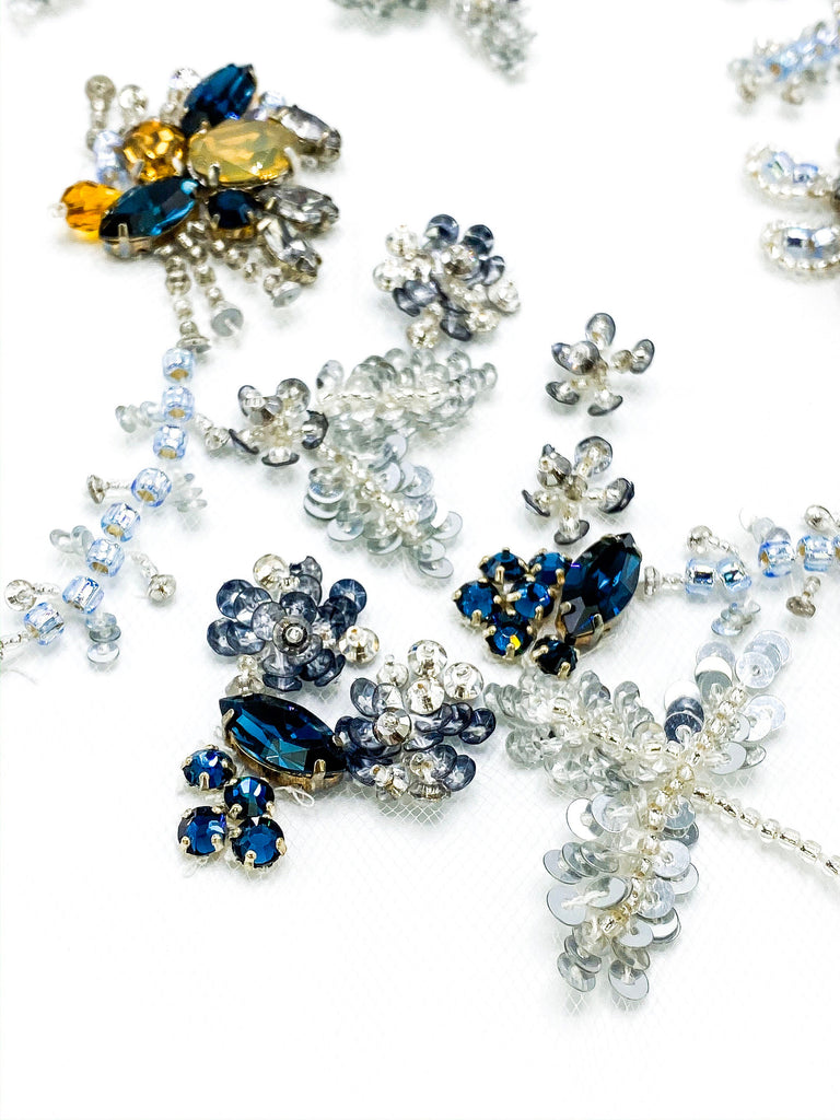 A103 - Crystal Beaded Floral Applique