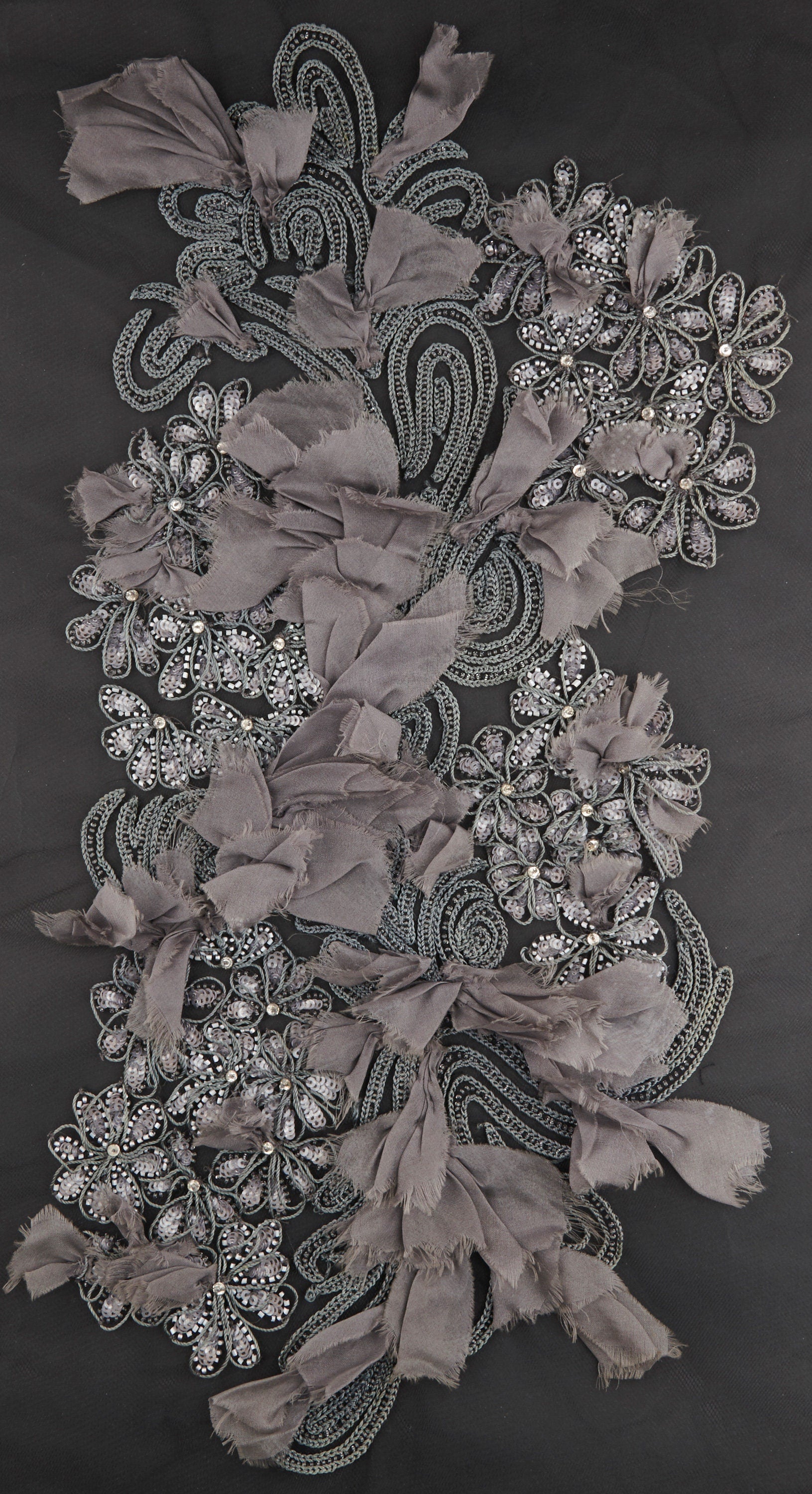 3D Charcoal Gray Embellished Applique