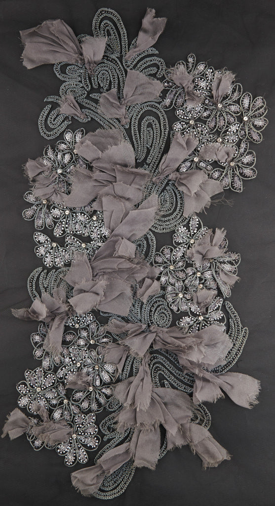 3D Charcoal Gray Embellished Applique
