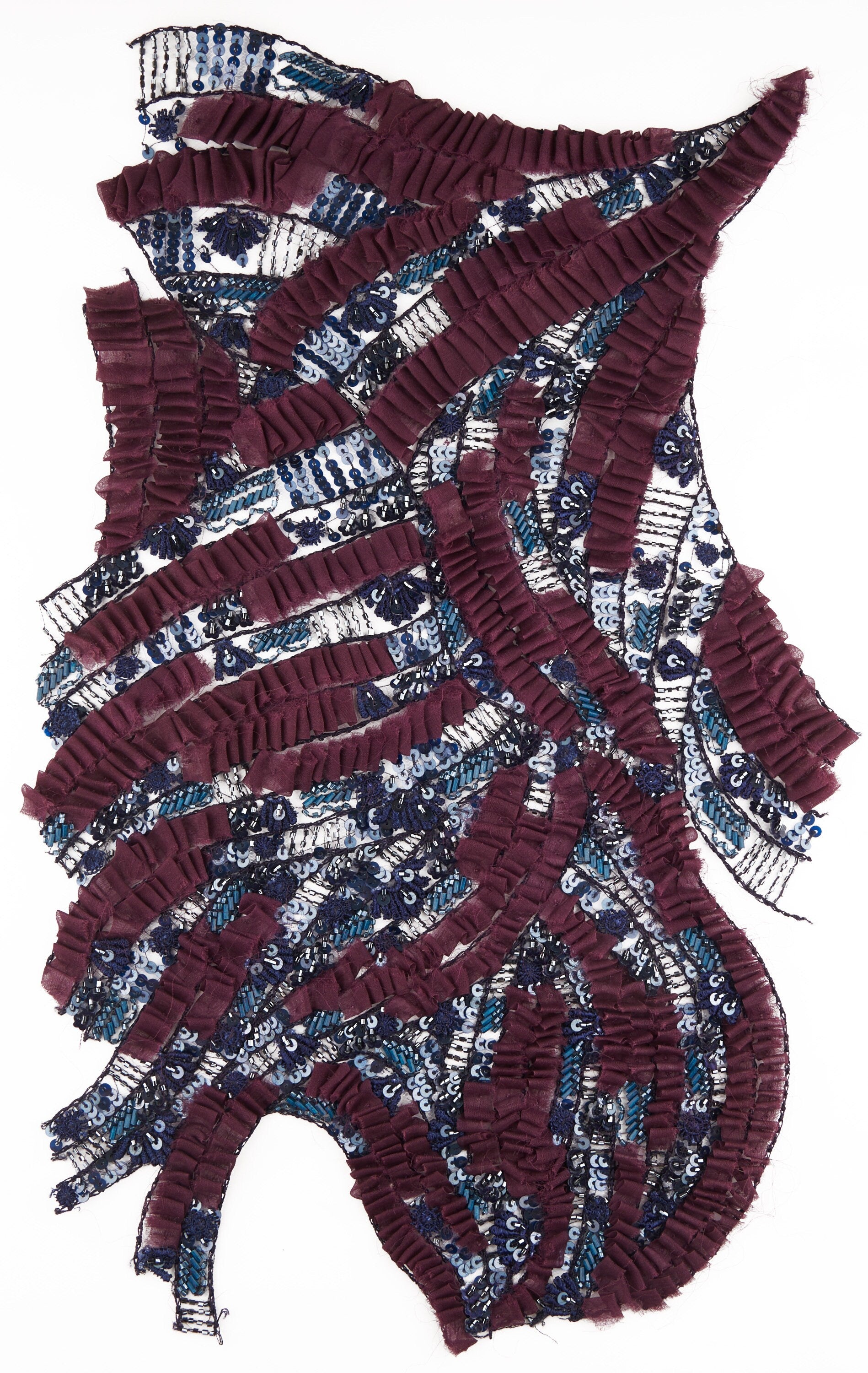 A114 - Burgundy Silk Organza Beaded Applique