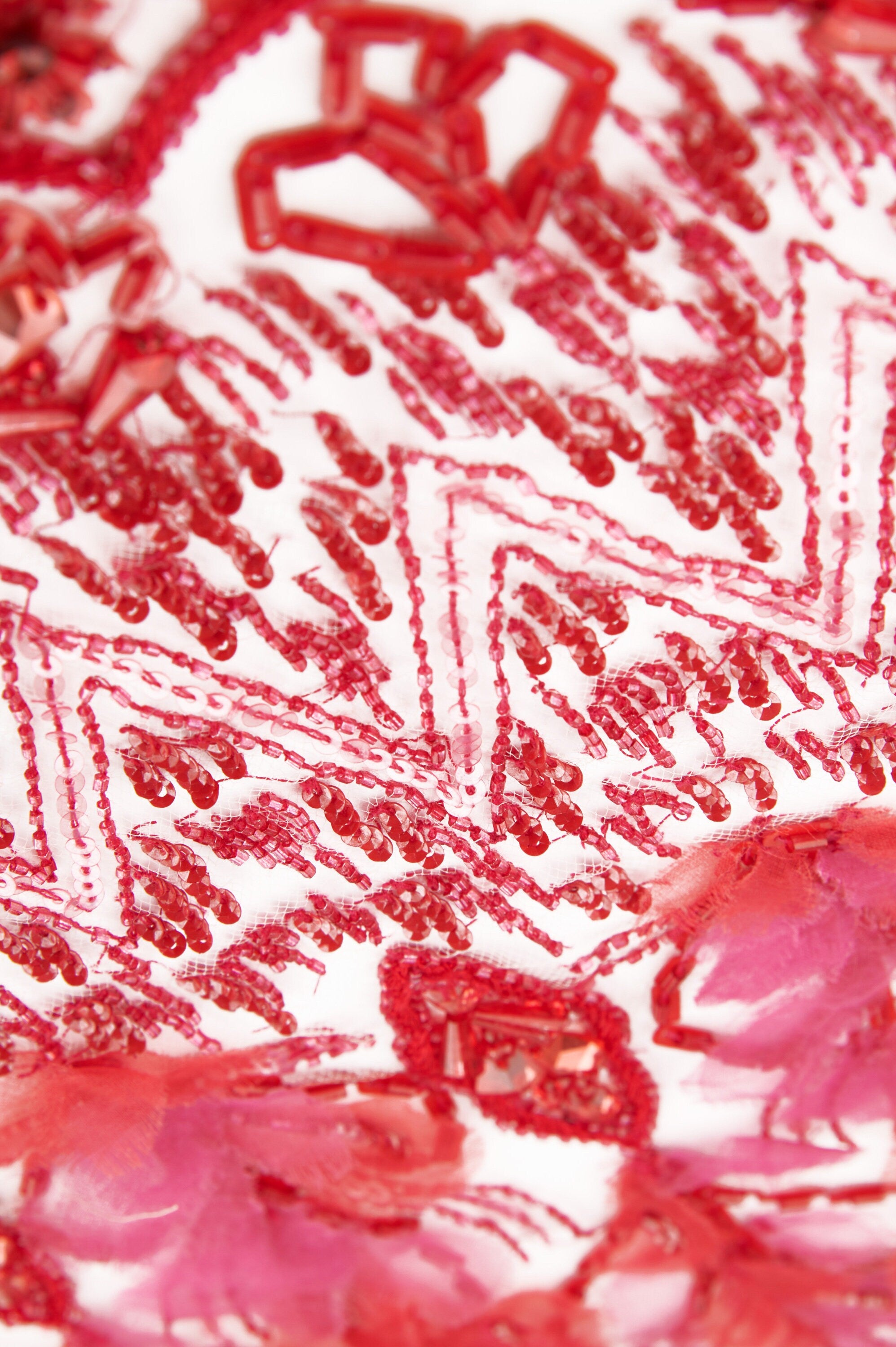 A137 - Red Hyacinth Beaded Organza Applique