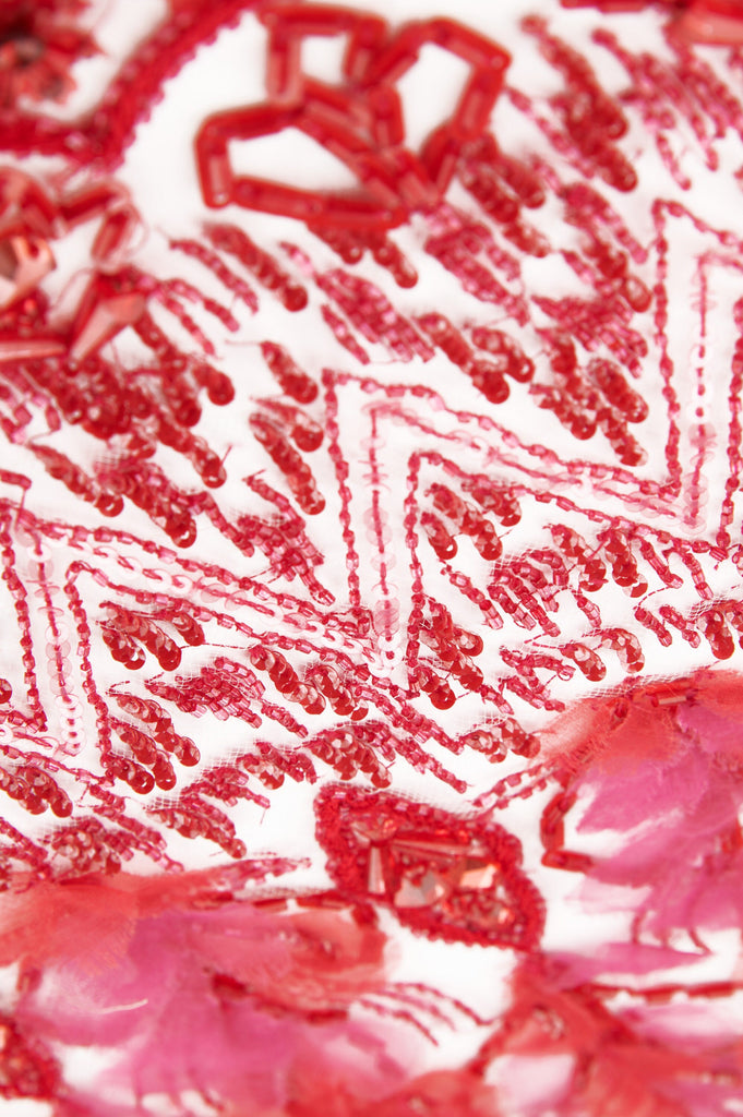A137 - Red Hyacinth Beaded Organza Applique