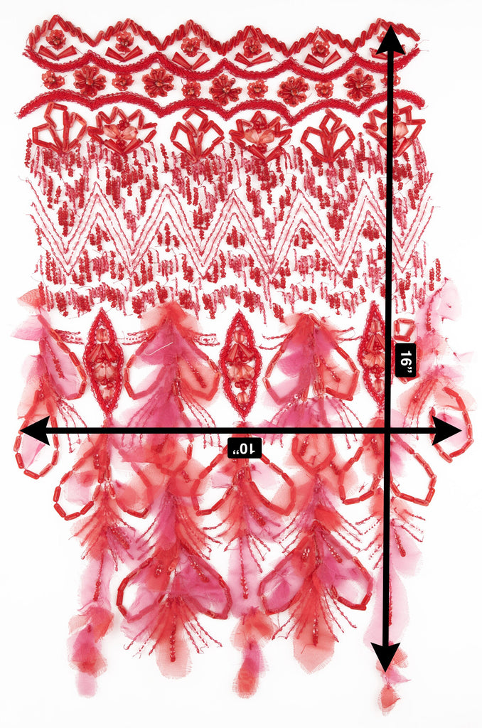 A137 - Red Hyacinth Beaded Organza Applique