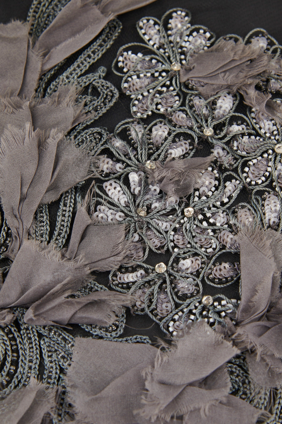 3D Charcoal Gray Embellished Applique