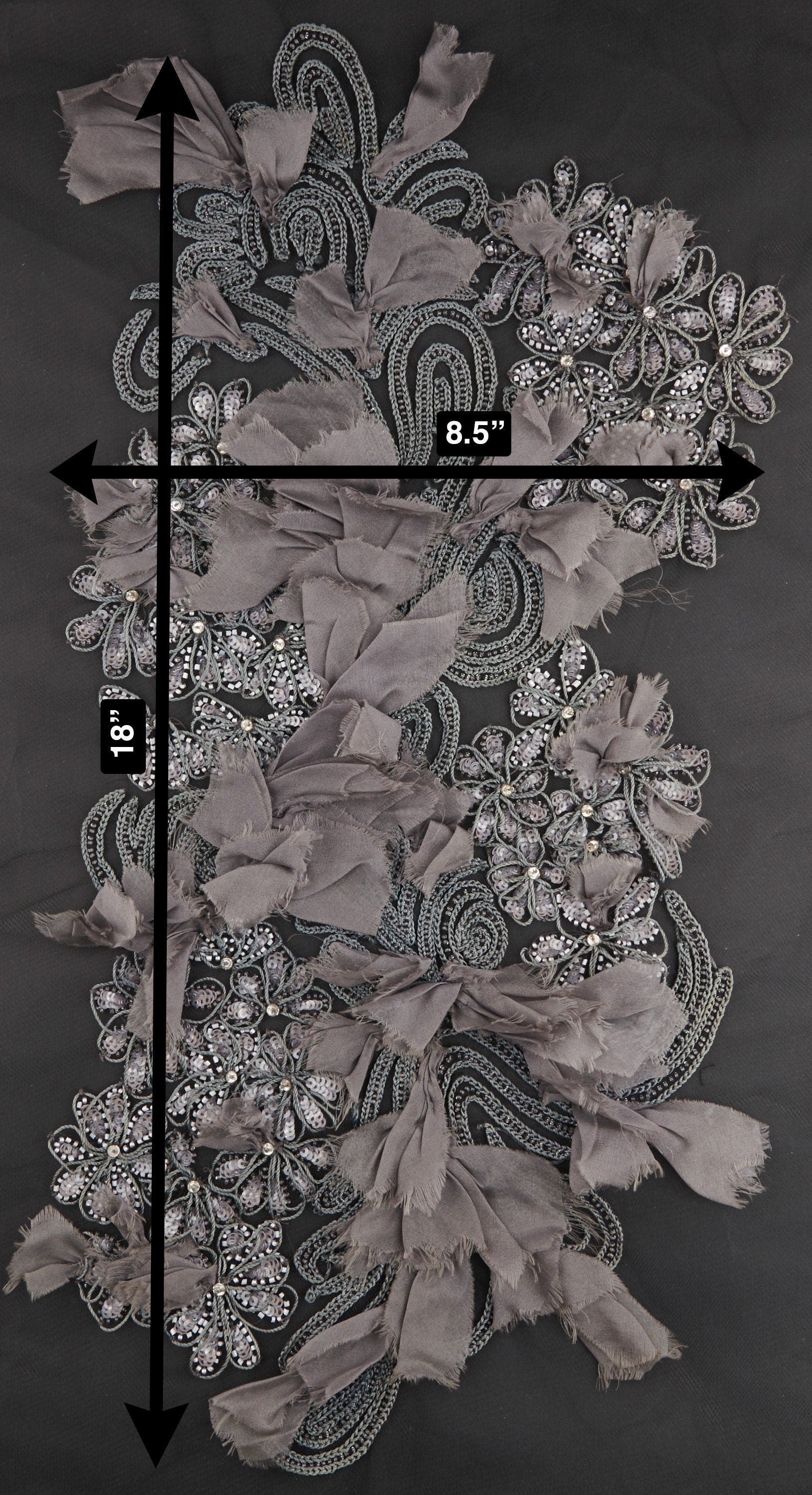 3D Charcoal Gray Embellished Applique