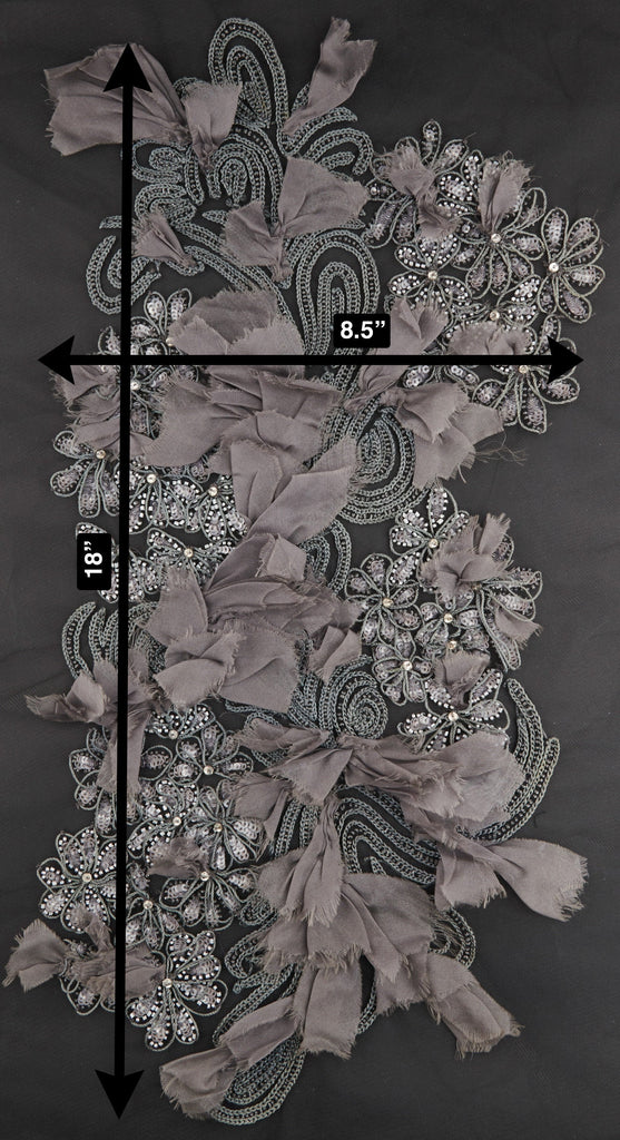 3D Charcoal Gray Embellished Applique