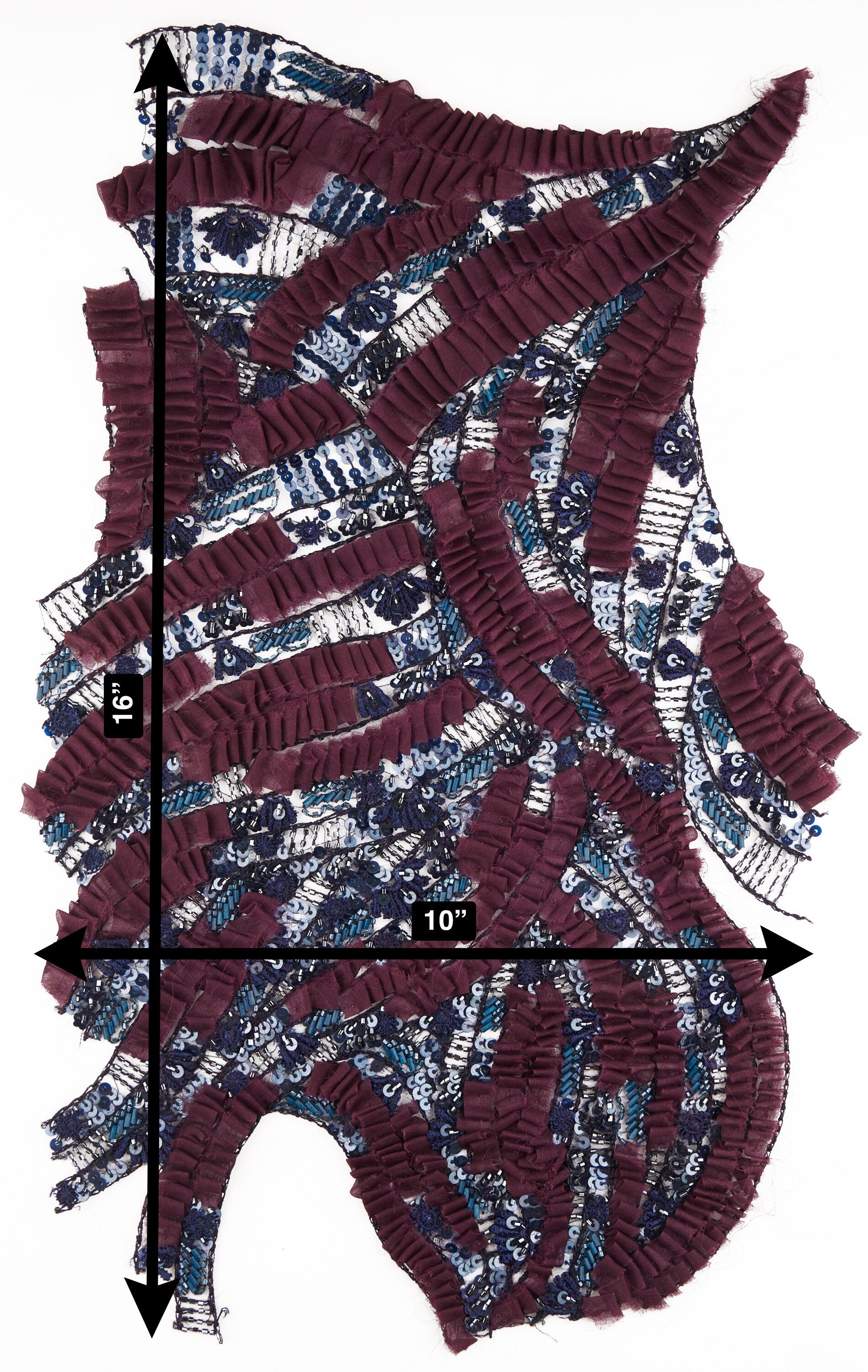 A114 - Burgundy Silk Organza Beaded Applique