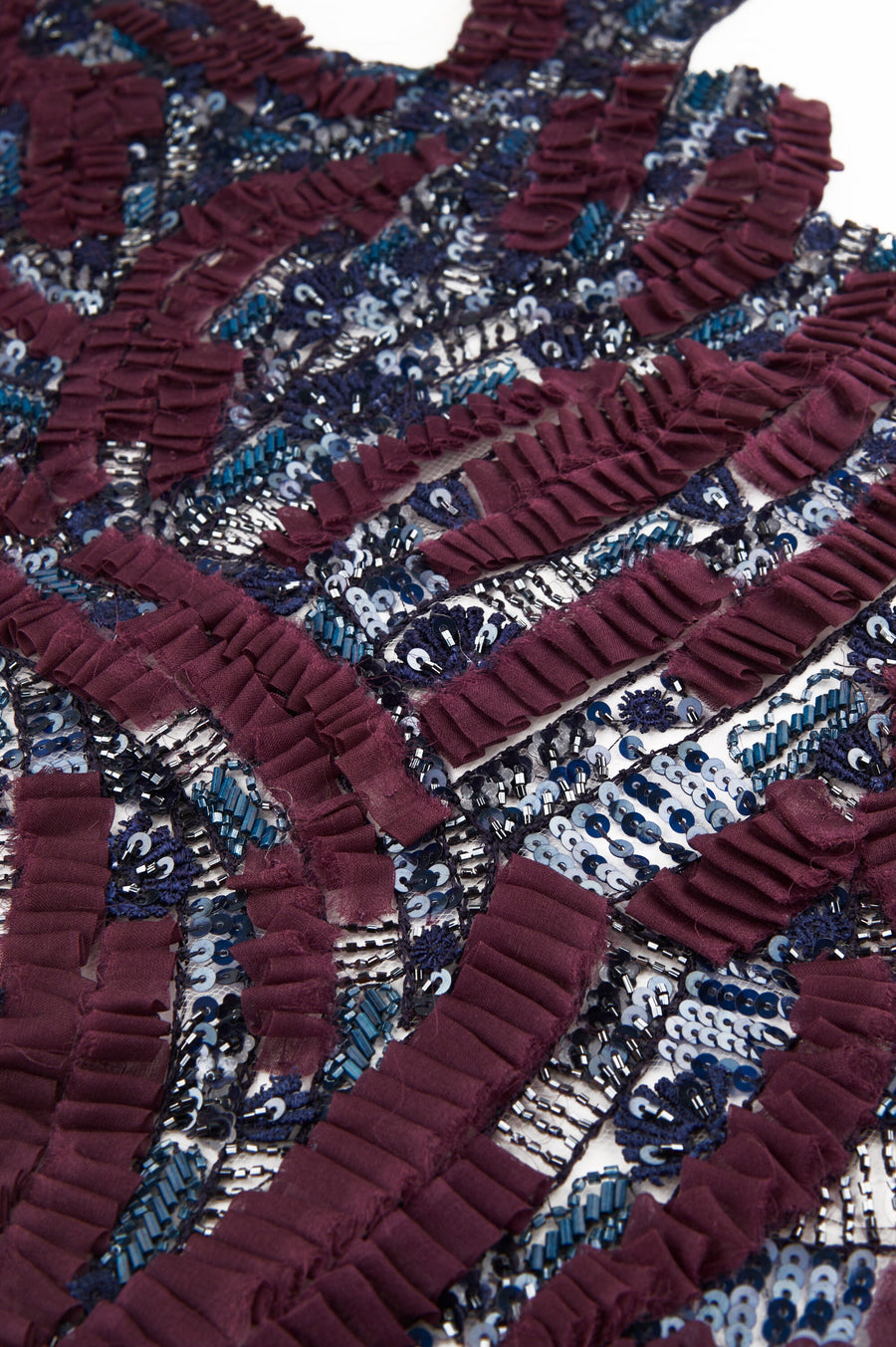 A114 - Burgundy Silk Organza Beaded Applique