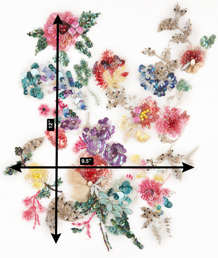 3D Multi Colored Floral Beaded Applique