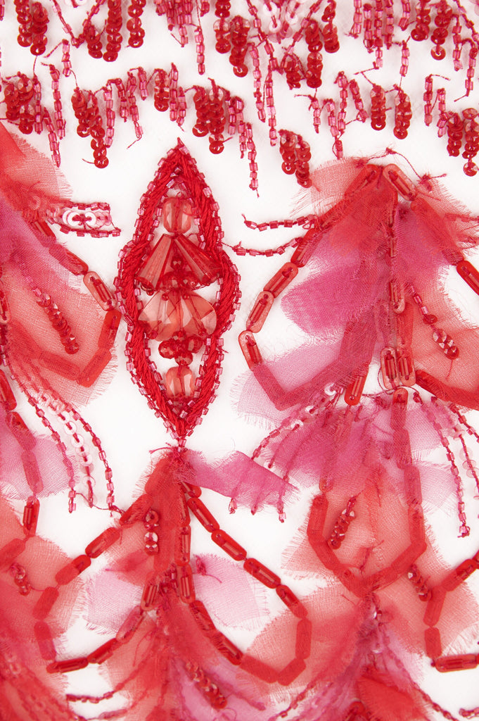 A137 - Red Hyacinth Beaded Organza Applique