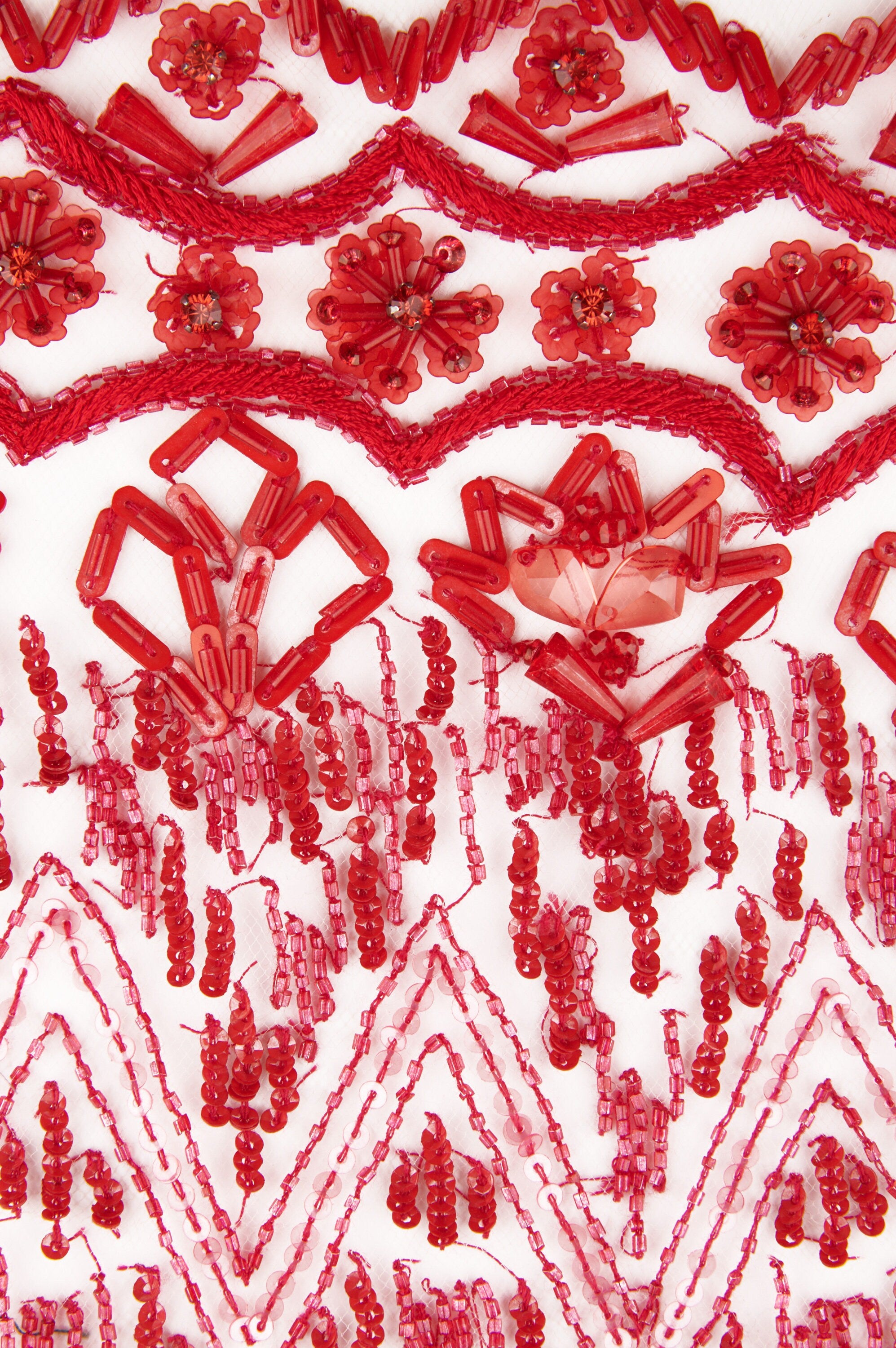 A137 - Red Hyacinth Beaded Organza Applique