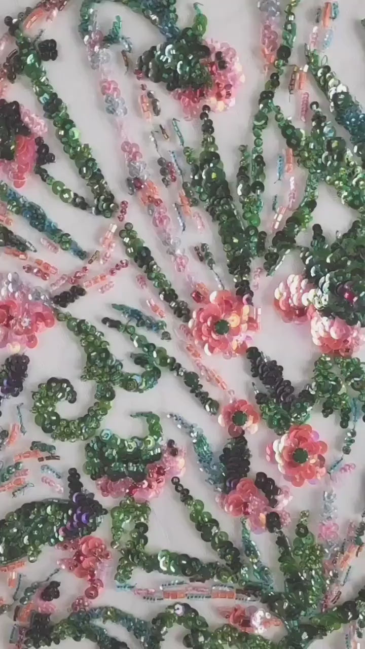 3D Bright Neon Beaded Floral Applique