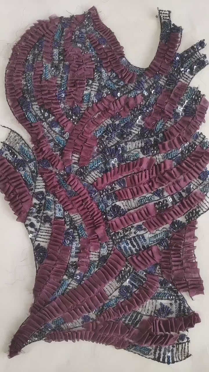 A114 - Burgundy Silk Organza Beaded Applique