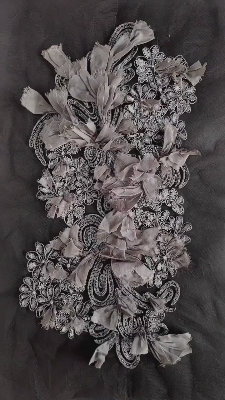 3D Charcoal Gray Embellished Applique