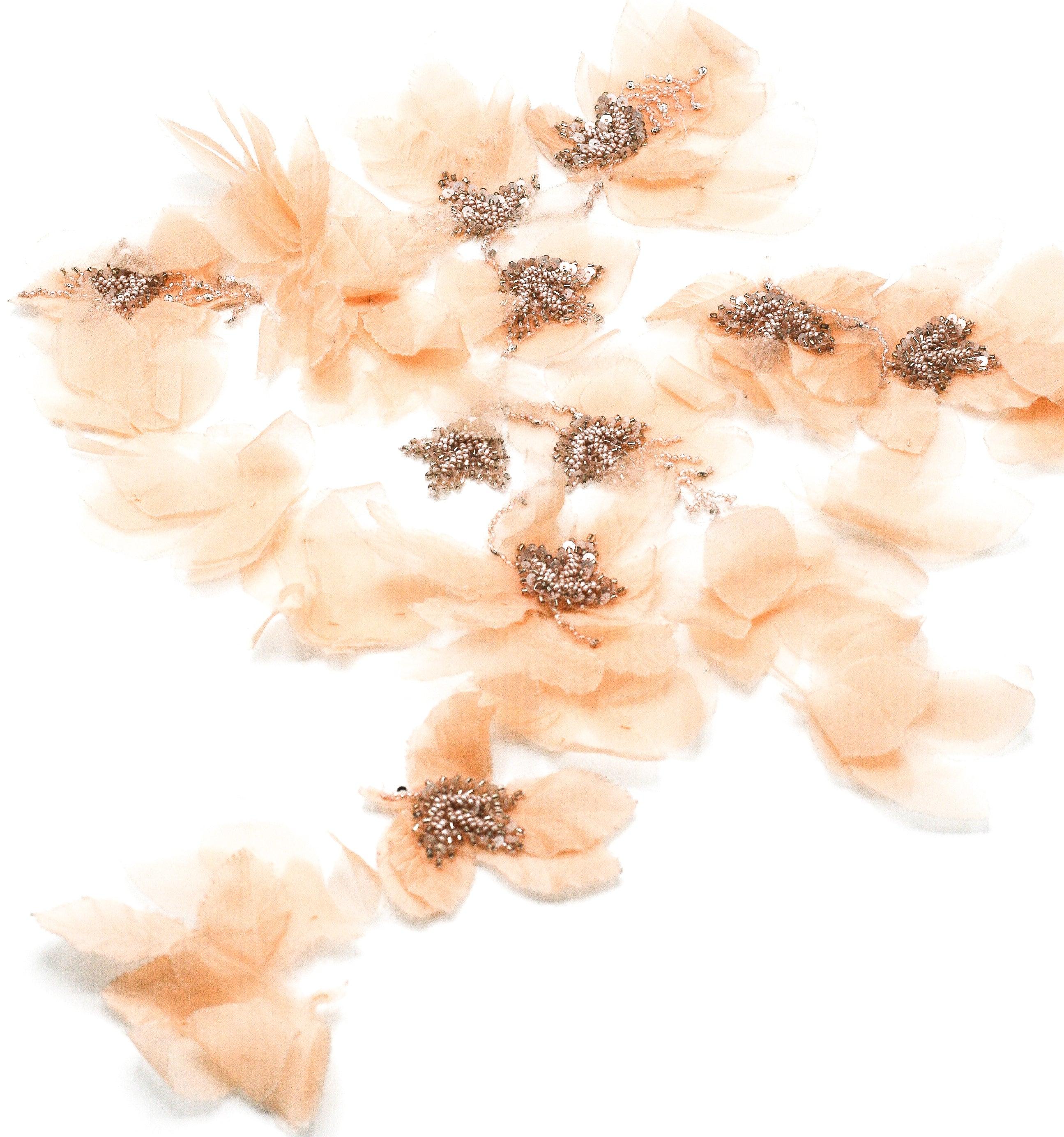 A133 - Soft Peach Silk Chiffon Floral Applique - Moda Artisans