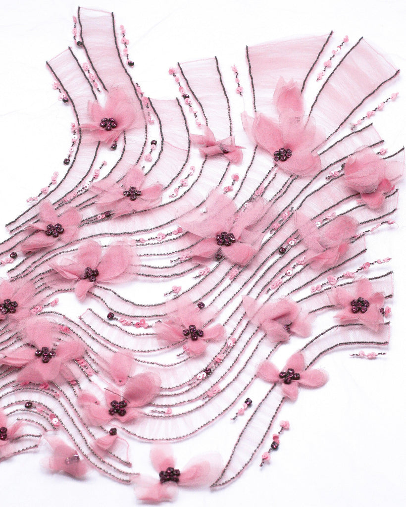 A129 - Swirling Floral Beaded Silk Applique - Moda Artisans
