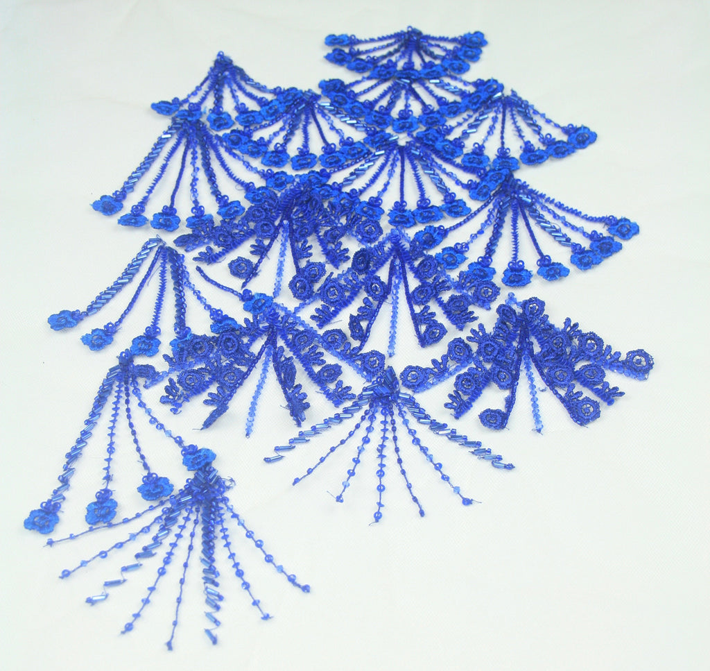 Guipure Lace Trim - Blue Beaded Panel - Dress Embroidery - Tulle Lace Fabric - Beaded Bodice - Embroidered Panel - Bead Applique
