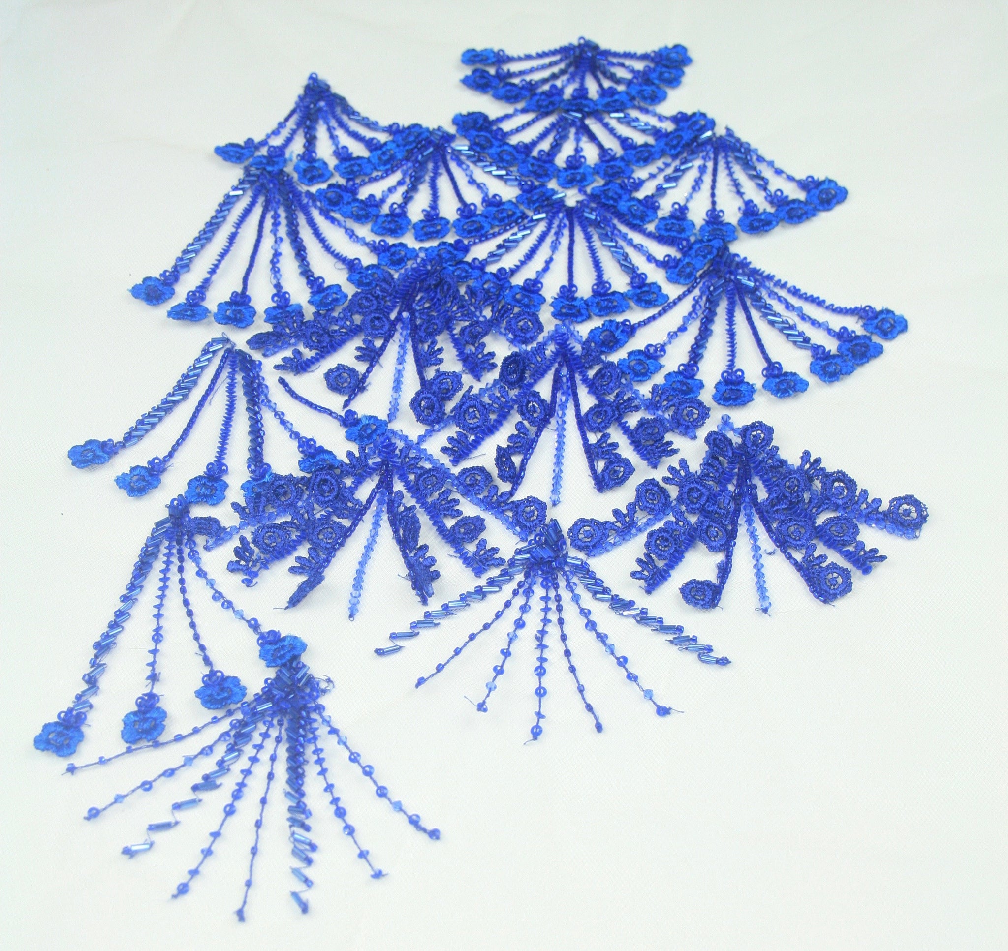 Guipure Lace Trim - Blue Beaded Panel - Dress Embroidery - Tulle Lace Fabric - Beaded Bodice - Embroidered Panel - Bead Applique