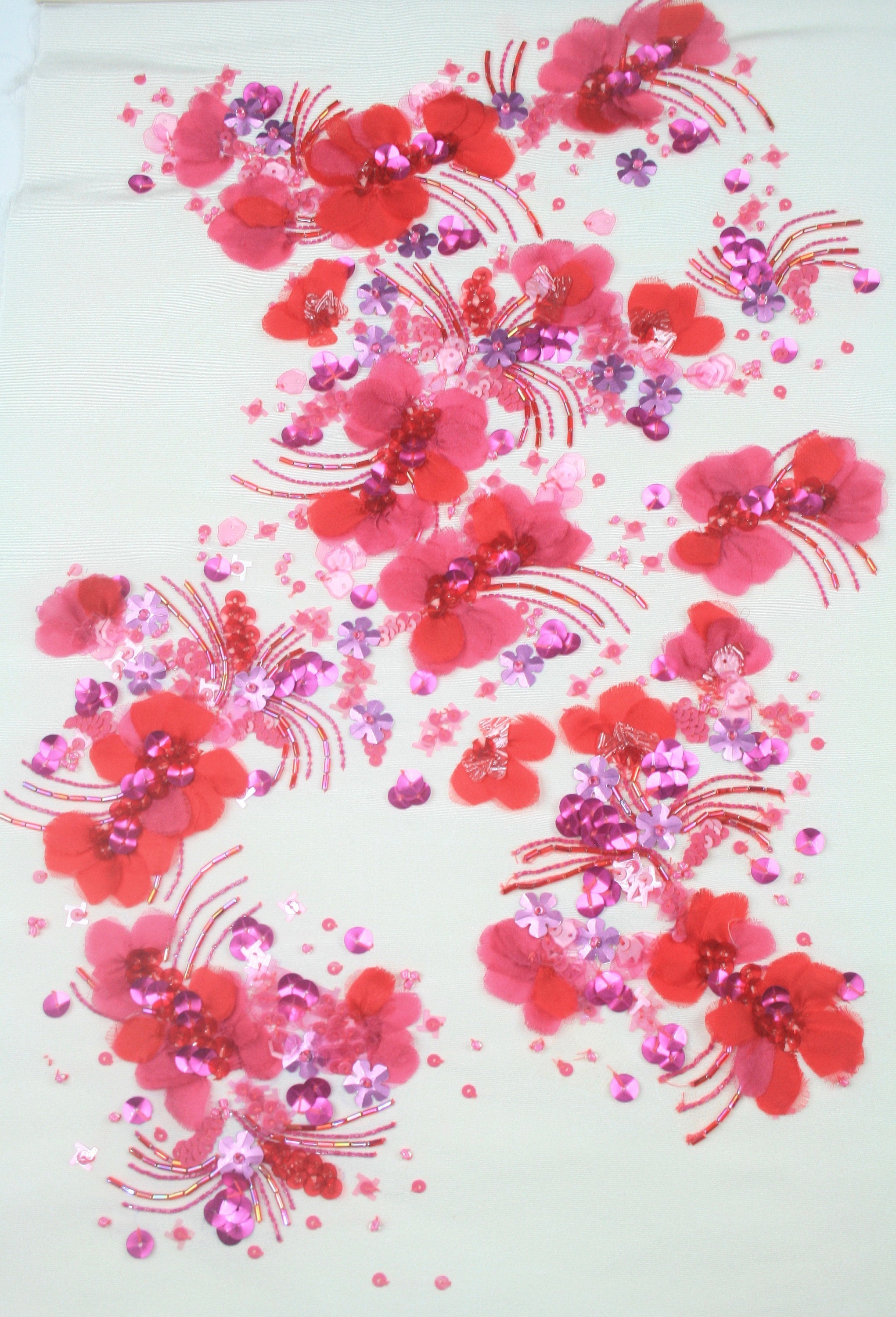 3D Fuschia Floral Beaded Applique