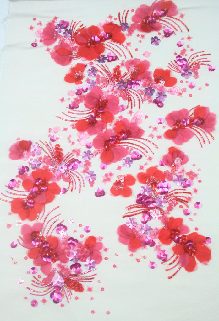 3D Fuschia Floral Beaded Applique
