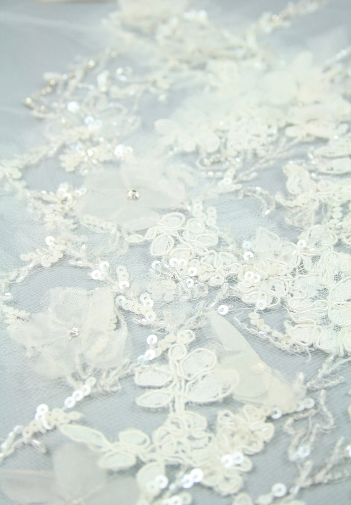 Wedding Dress Beaded Applique Panel used as Beaded Trim,Embroidered Tulle,Beaded Applique,Beaded Lace,Haute Couture Fabric
