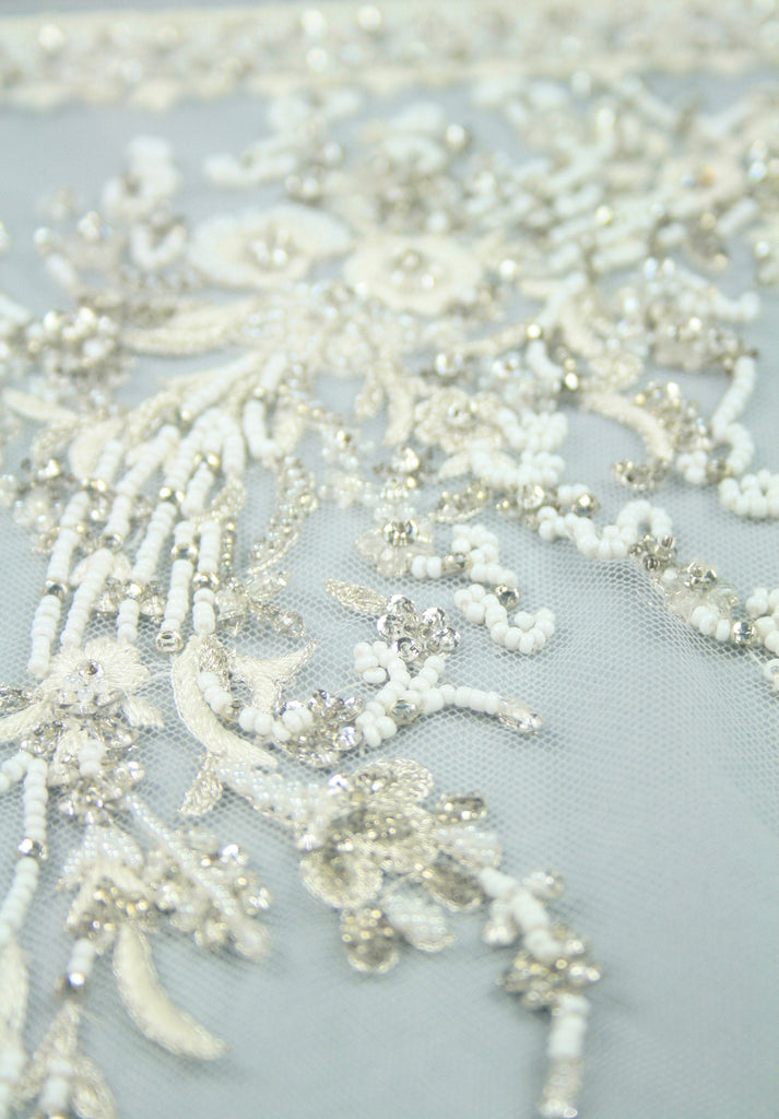 Wedding Dress Trim,Beaded Applique used as Beaded Trim, Embroidered Tulle,Beaded Applique,Beaded Lace,Haute Couture Fabric
