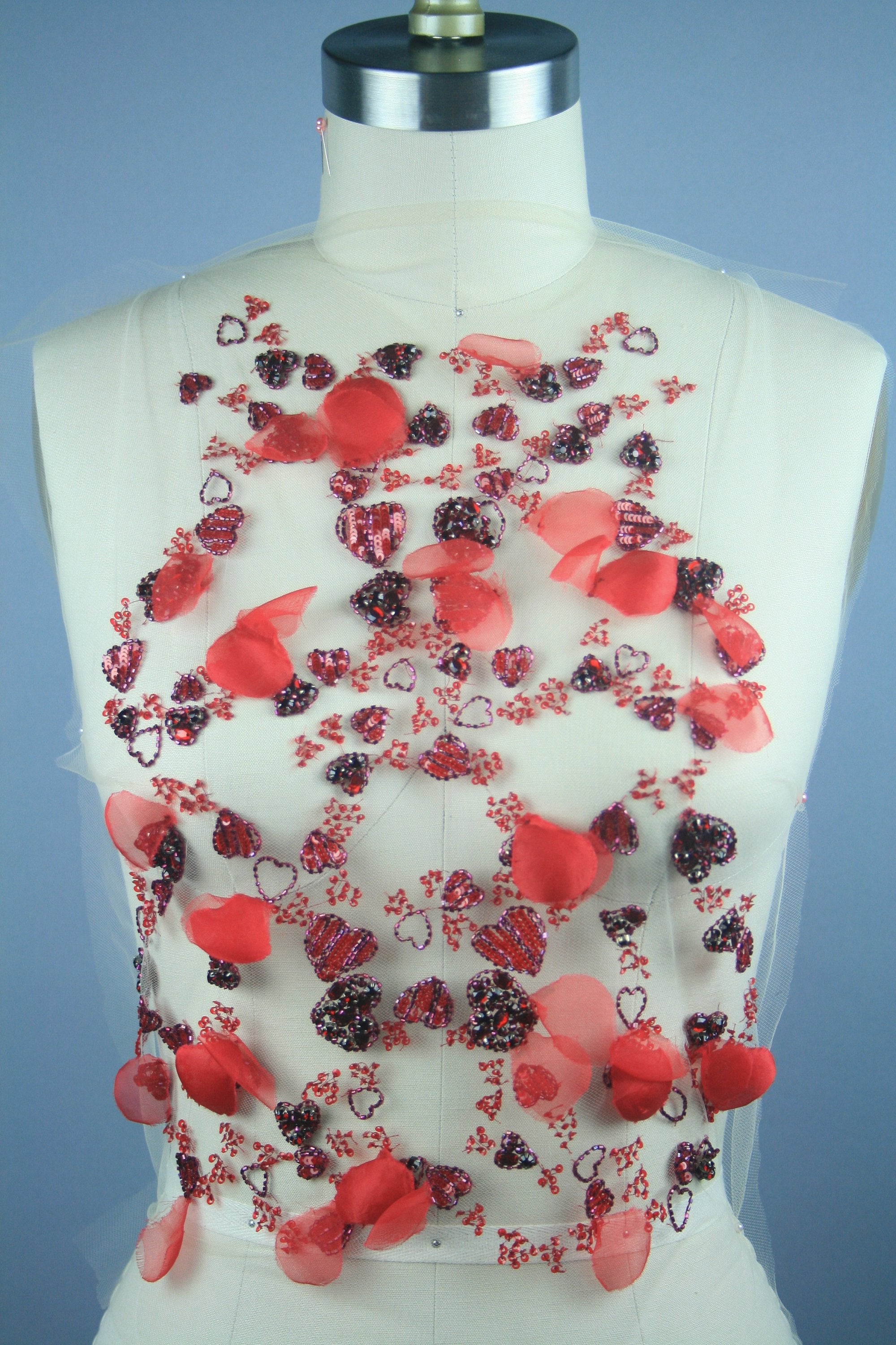 Red Flowers crystal applique for dress, red crystal heart applique design for prom dresses,Petals applique large,hand beaded fabric.