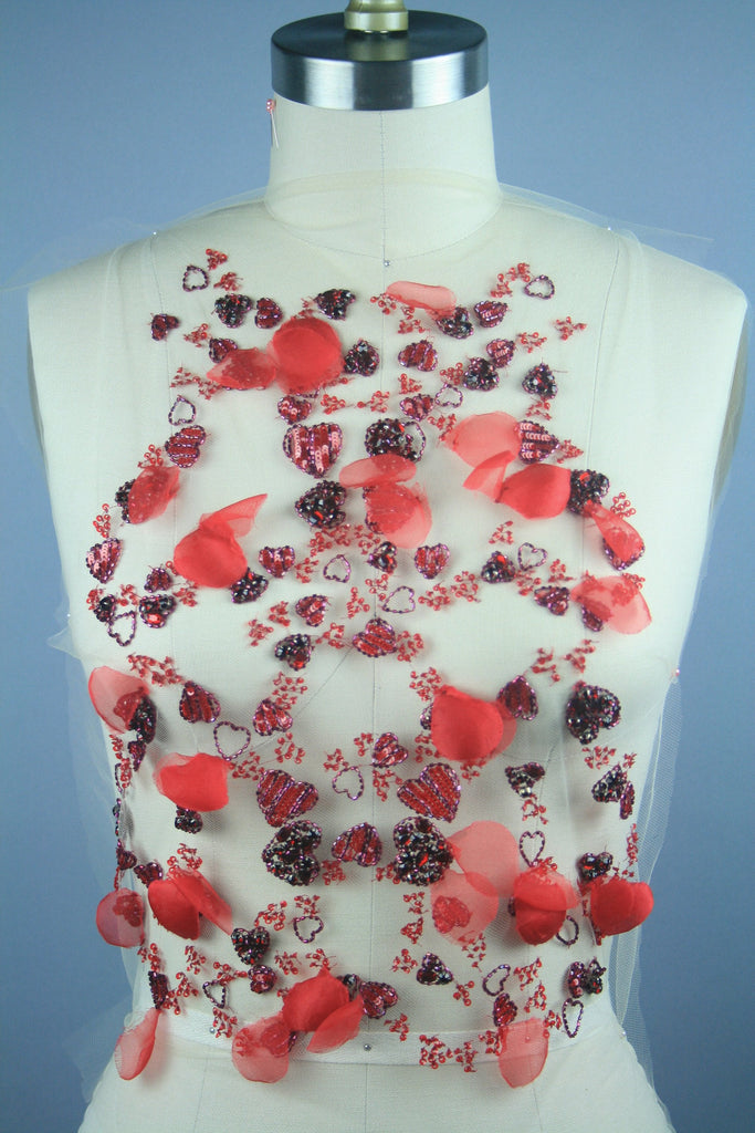 Red Flowers crystal applique for dress, red crystal heart applique design for prom dresses,Petals applique large,hand beaded fabric.
