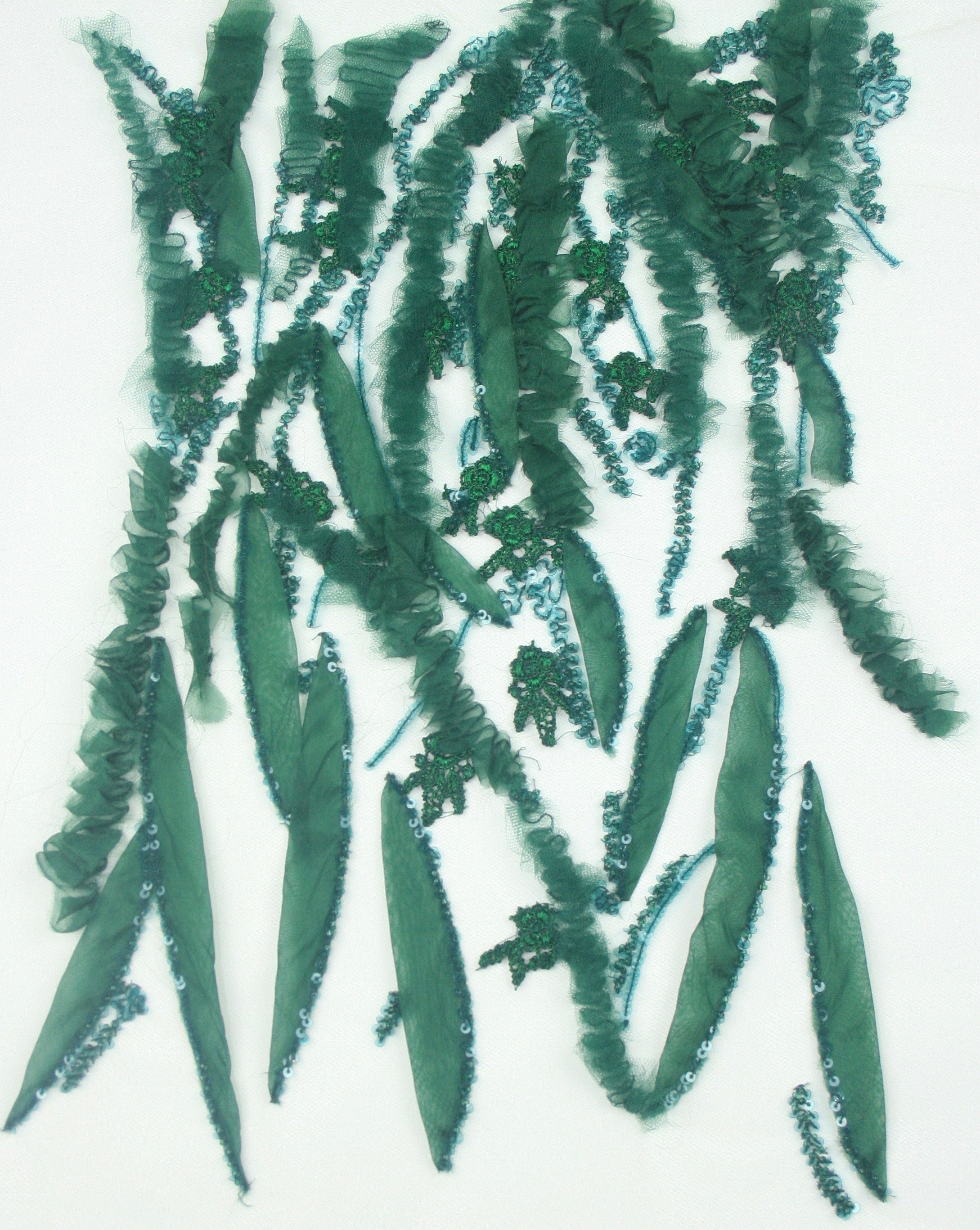 C114 - Emerald Chiffon Floral Applique