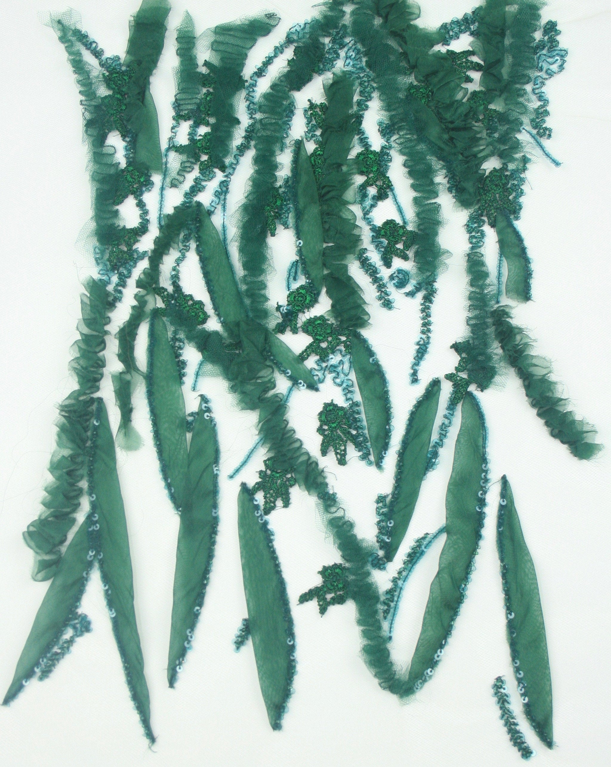 C114 - Emerald Chiffon Floral Applique