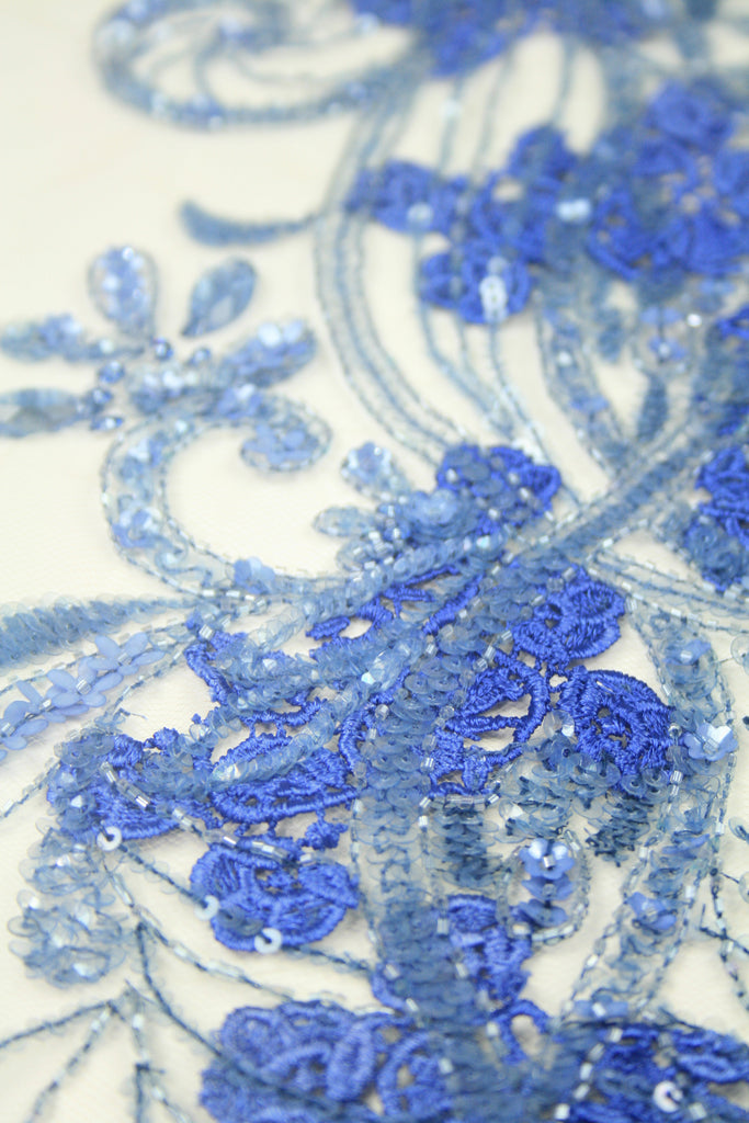 B108 - Cornflower Blue Beaded Applique
