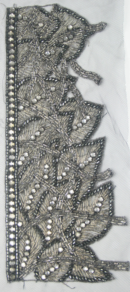 3D Heavy Beaded Antique Silver Applique
